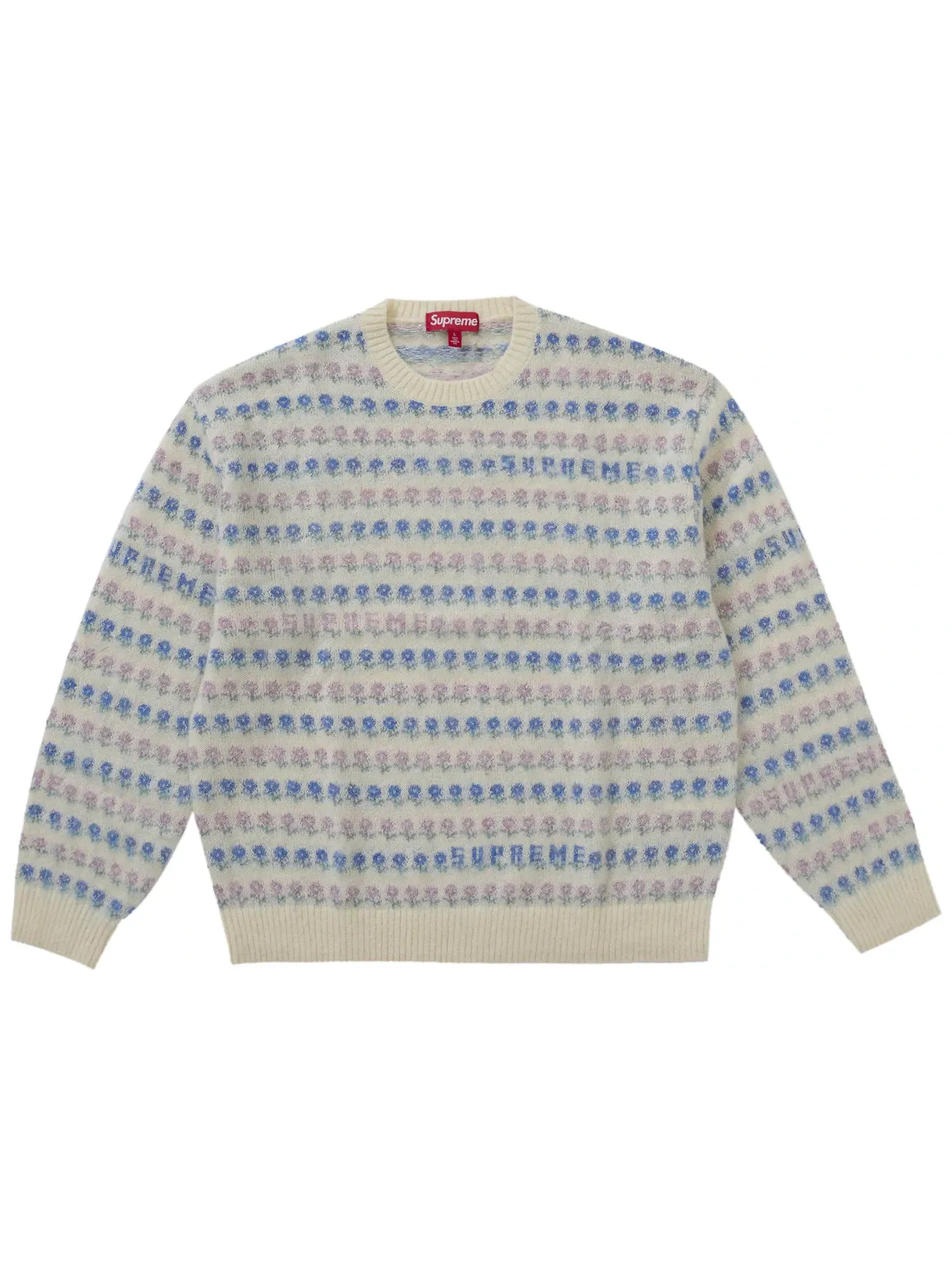 Мужской свитер с принтом Supreme Flowers Metallic Sweater Supreme — изображение 1 из 1, белый