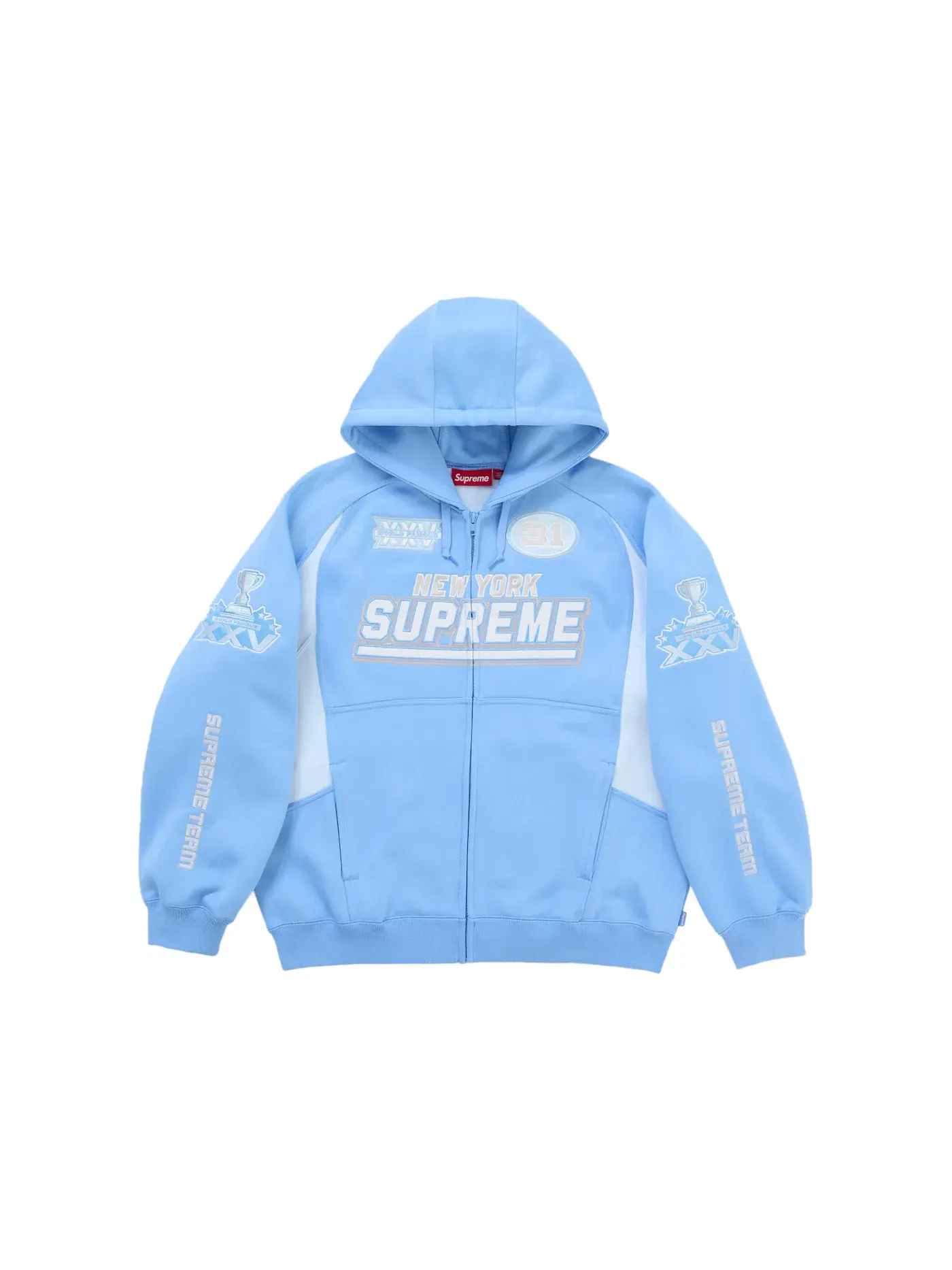 Мужская худи с капюшоном на молнии Supreme Football (FW25) — изображение 1 из 2, светлый синий