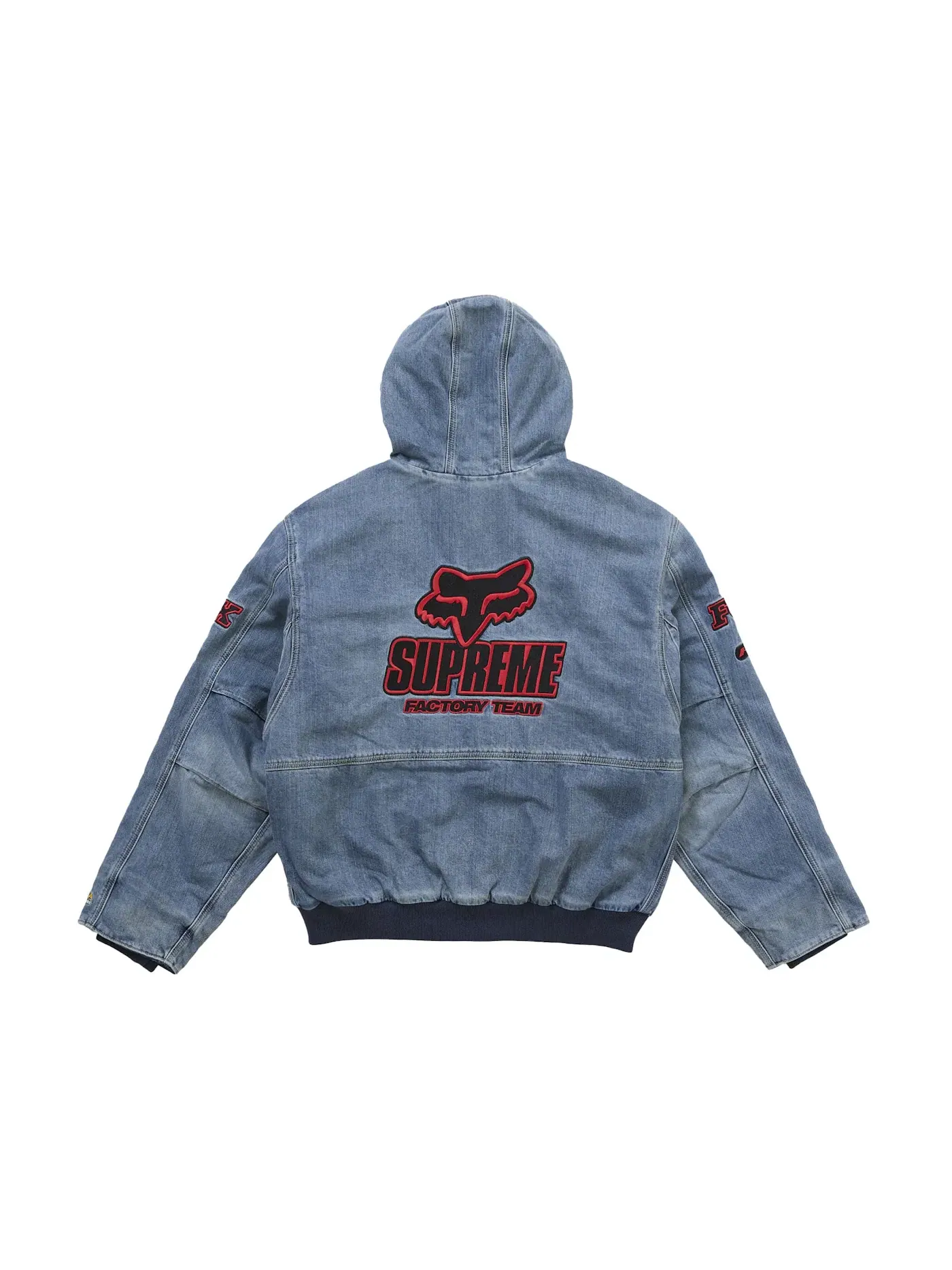 Мужская куртка с капюшоном джинсовая Supreme Fox Racing Jacket — изображение 3 из 3, джинсовый синий
