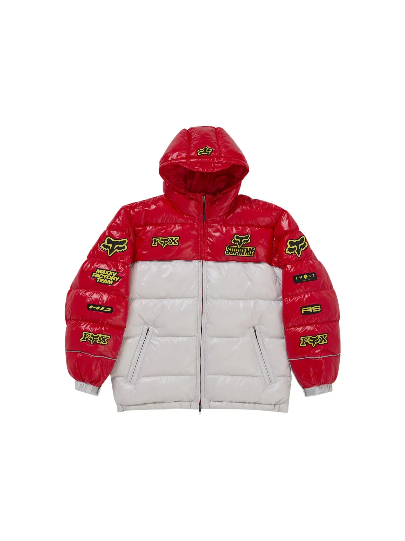 Мужская пуховая куртка с глянцевым покрытием Supreme Fox Racing Shiny Down Puffer Jacket — изображение 1 из 4, белый