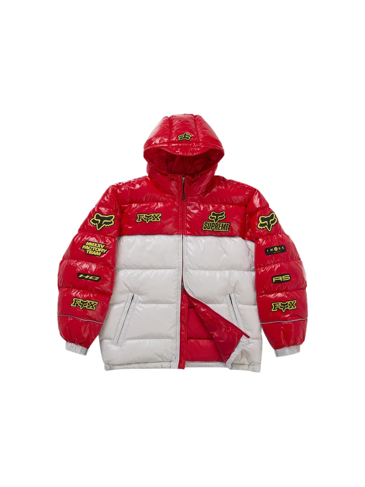 Мужская пуховая куртка с глянцевым покрытием Supreme Fox Racing Shiny Down Puffer Jacket — изображение 2 из 4, белый