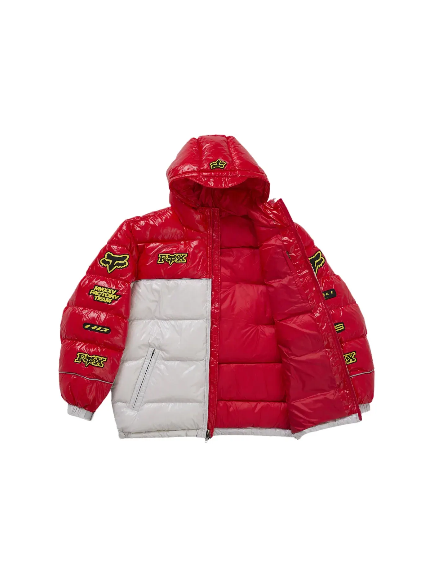 Мужская пуховая куртка с глянцевым покрытием Supreme Fox Racing Shiny Down Puffer Jacket — изображение 3 из 4, белый