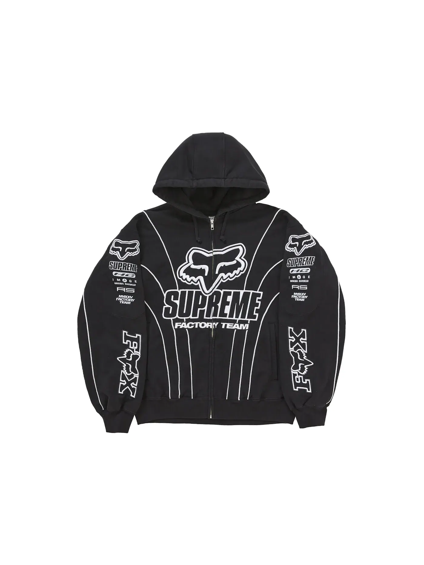 Мужская худи с принтом Supreme Fox Racing Zip Up Hooded Sweatshirt — изображение 1 из 2, черный