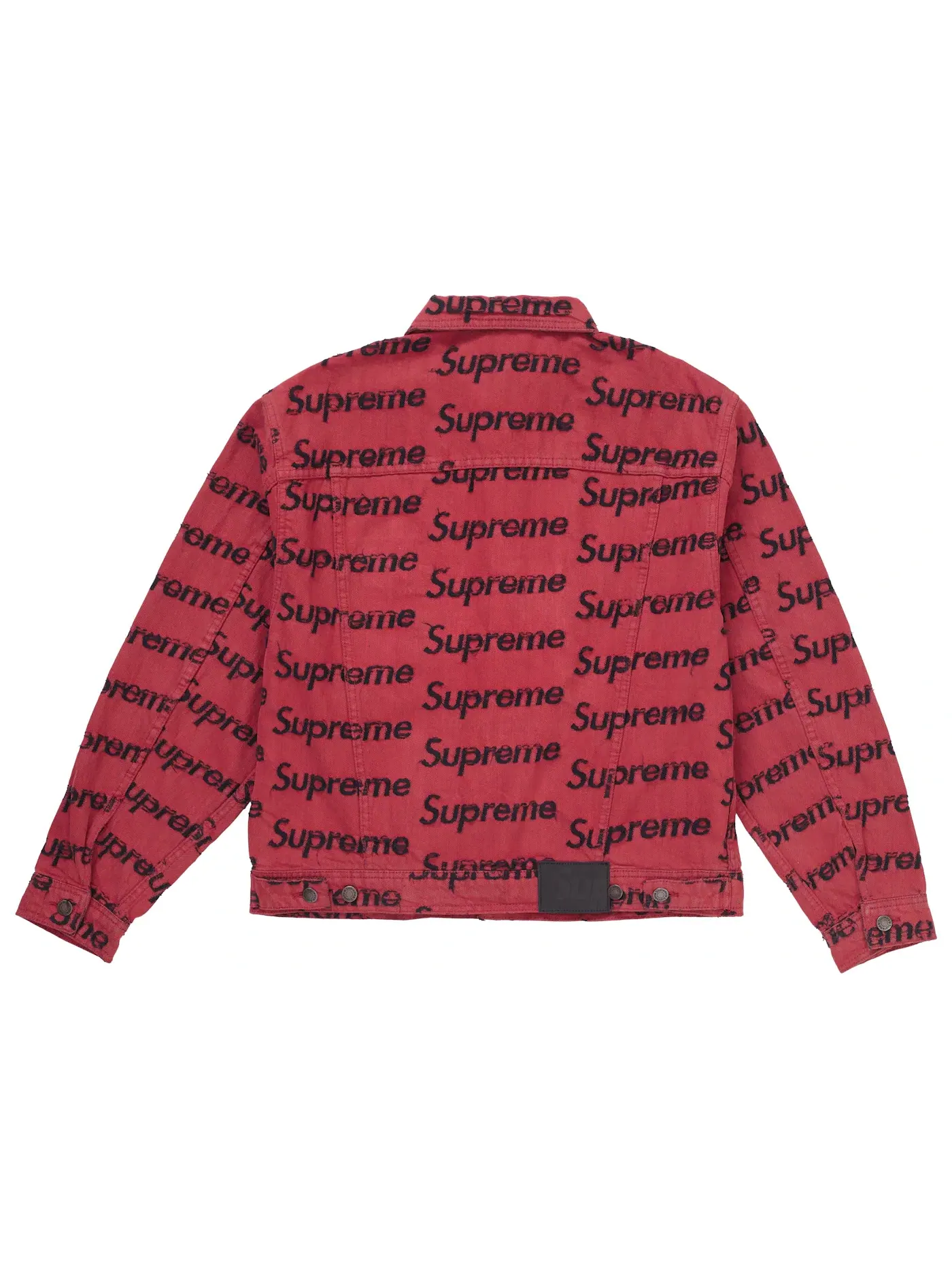 Мужская джинсовая куртка с потертостями Supreme Frayed Logos Denim Trucker Jacket — изображение 2 из 2, красный