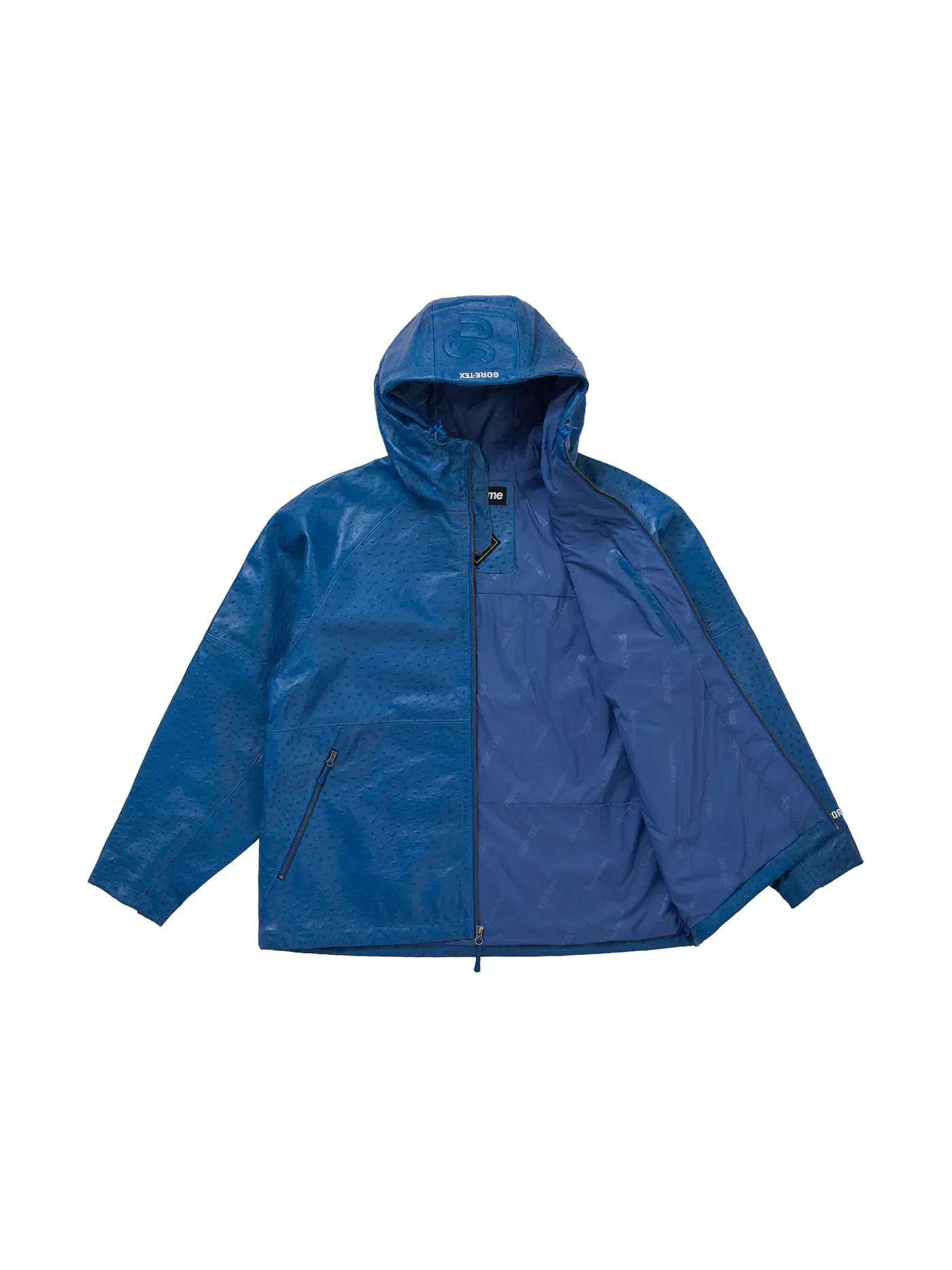 Мужская куртка с принтом Supreme GORE-TEX Ostrich Embosssed Leather Jacket — изображение 2 из 3, синий
