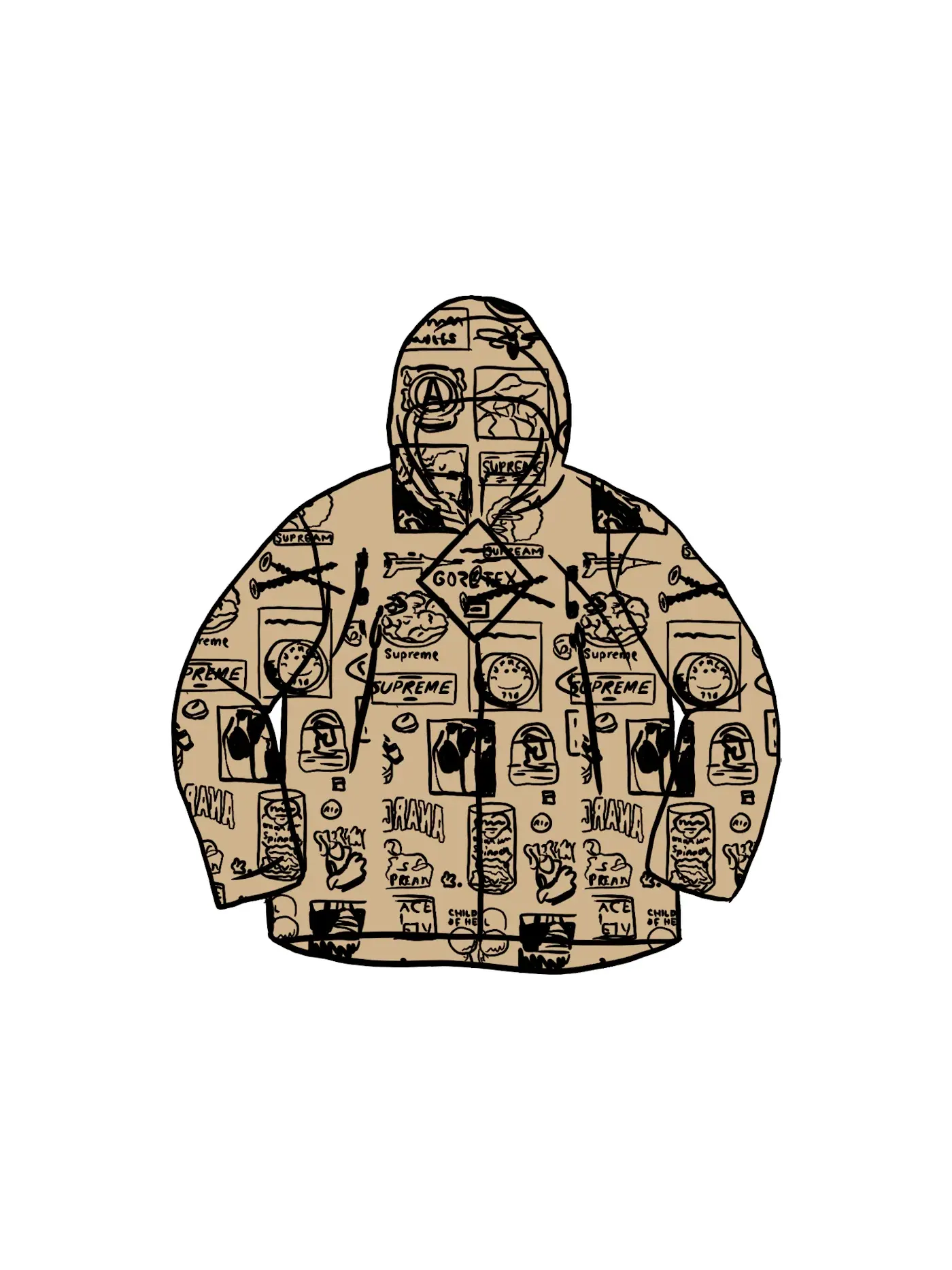 Мужская куртка-бомбер с принтом Supreme GORE-TEX Stickers Shell Jacket (SS21) — изображение 1 из 1, бежевый