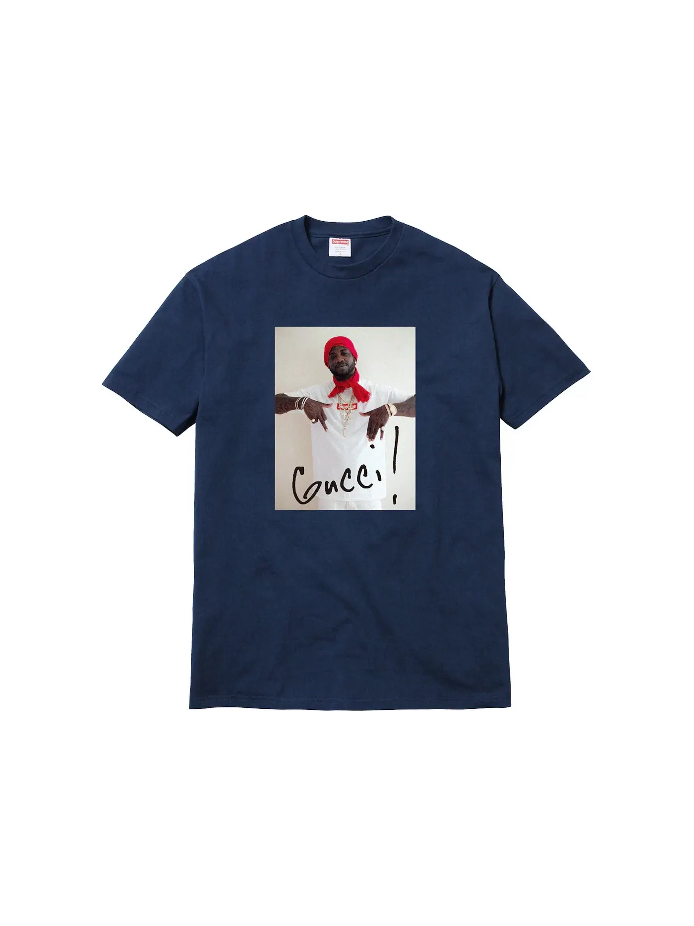 Мужская футболка с принтом Supreme Gucci Mane Tee Supreme — изображение 1 из 1, темно-синий