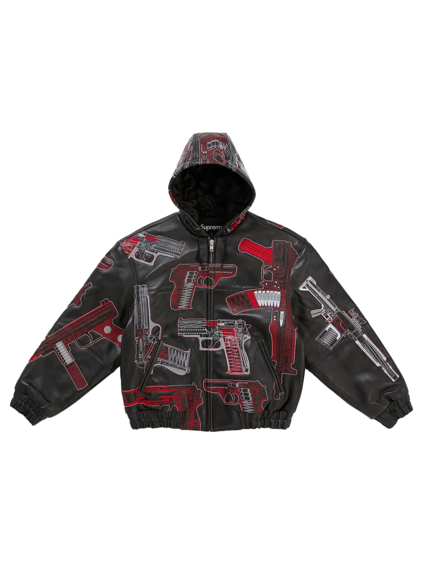 Мужская куртка с вышивкой Supreme Guns Leather Jacket Supreme — изображение 1 из 3, черный