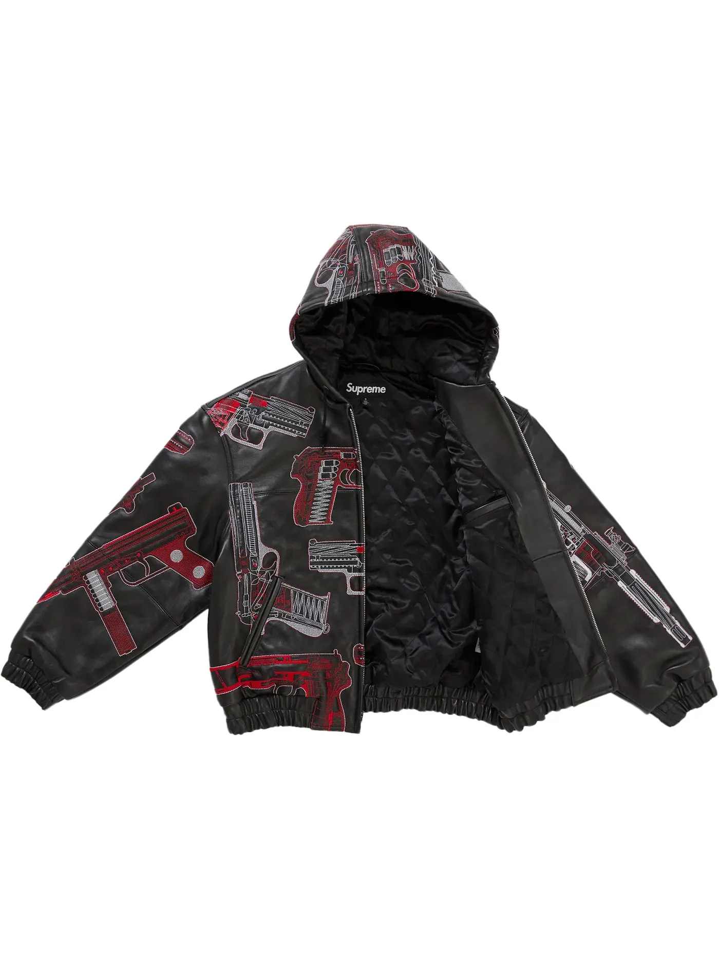 Мужская куртка с вышивкой Supreme Guns Leather Jacket Supreme — изображение 2 из 3, черный