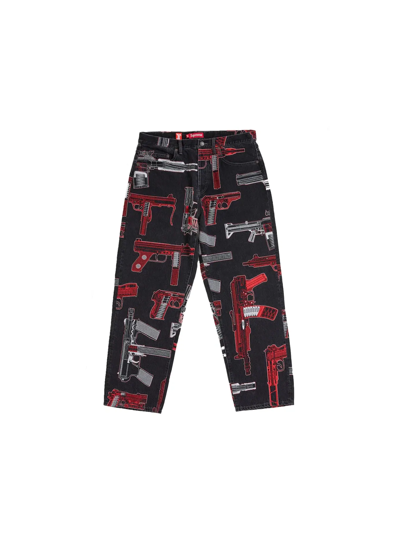 Мужские джинсы свободного кроя с вышивкой Supreme Guns Supreme — изображение 1 из 2, черный