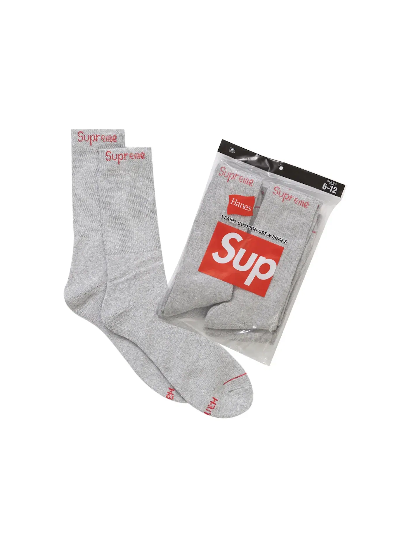 Детские носки с логотипом Supreme Hanes Socks (4 Pack) — изображение 1 из 3, серый