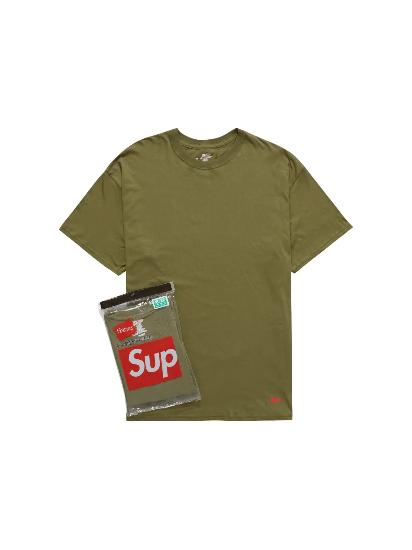 Мужской комплект футболок с логотипом Supreme Tees (2 Pack) — изображение 1 из 2, оливковый