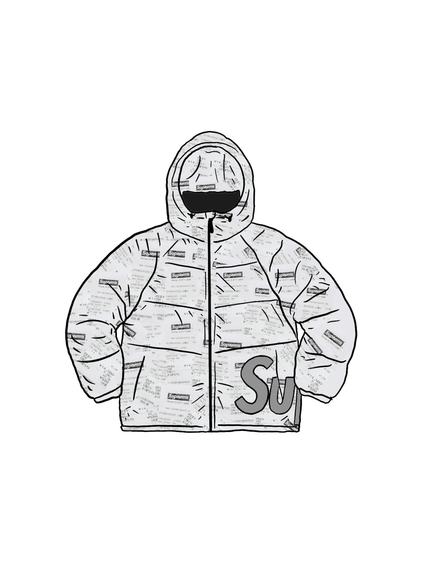 Мужская куртка-пуховик с капюшоном Supreme Down Jacket, Receipts — изображение 1 из 1