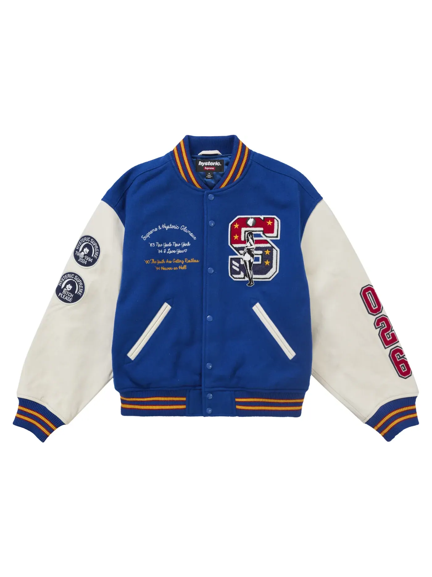 Мужская куртка-бомбер с принтом Supreme Hysteric Glamour Varsity Jacket — изображение 1 из 3, синий