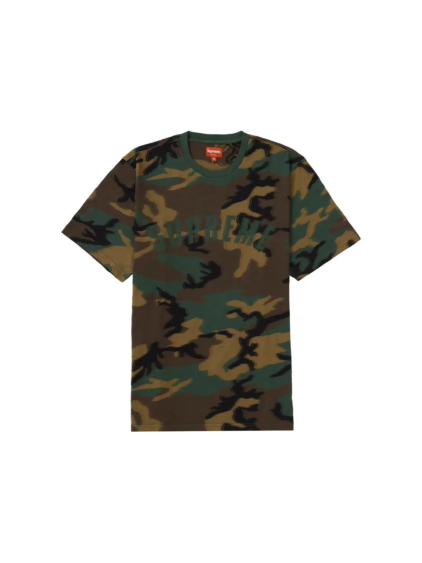 Мужская футболка с принтом Supreme Intarsia Camo S/S Top Supreme, Woodland Camo — изображение 1 из 1
