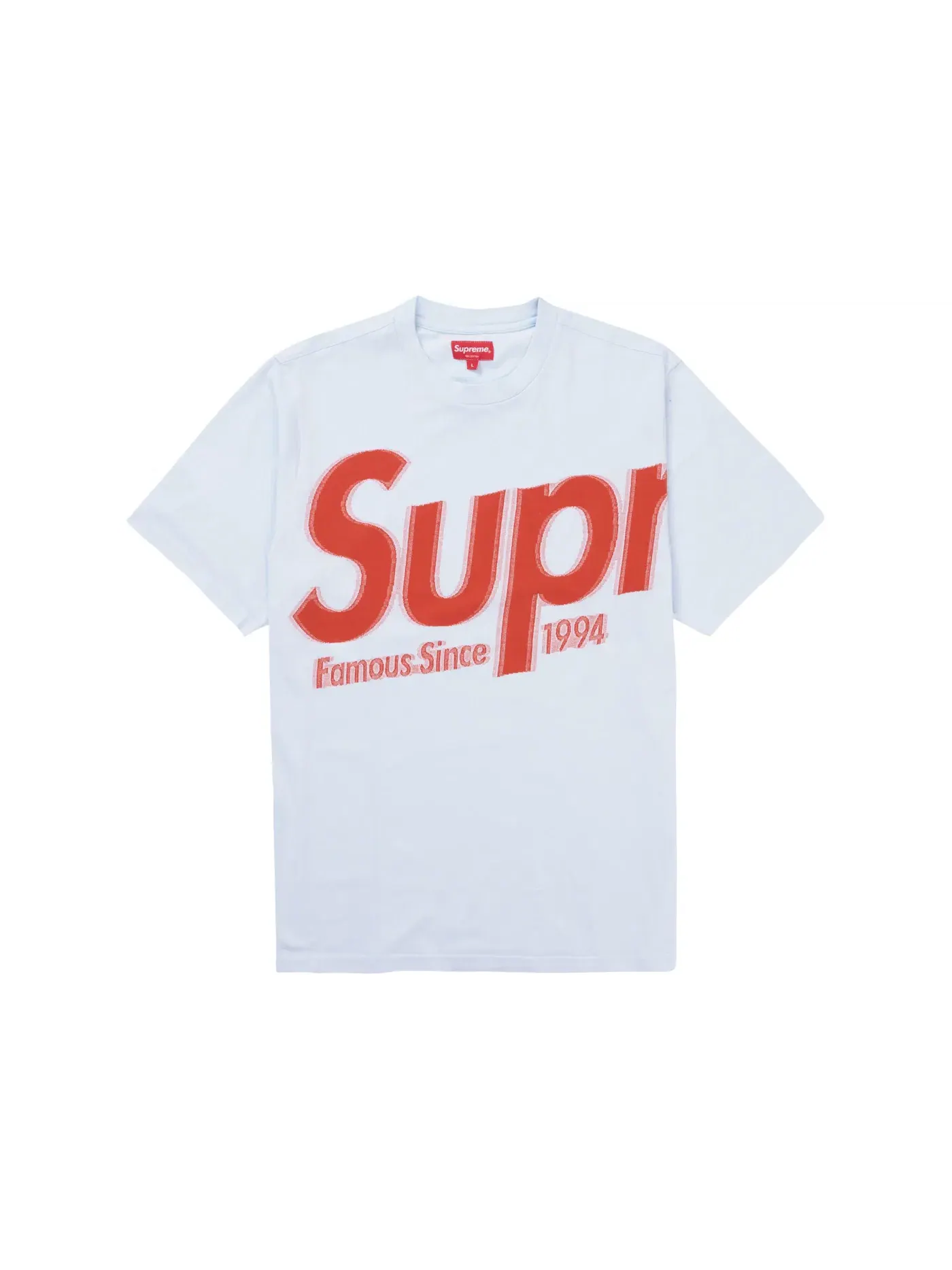 Мужская футболка с принтом Supreme Intarsia Spellout S/S Top — изображение 1 из 1, светлый синий