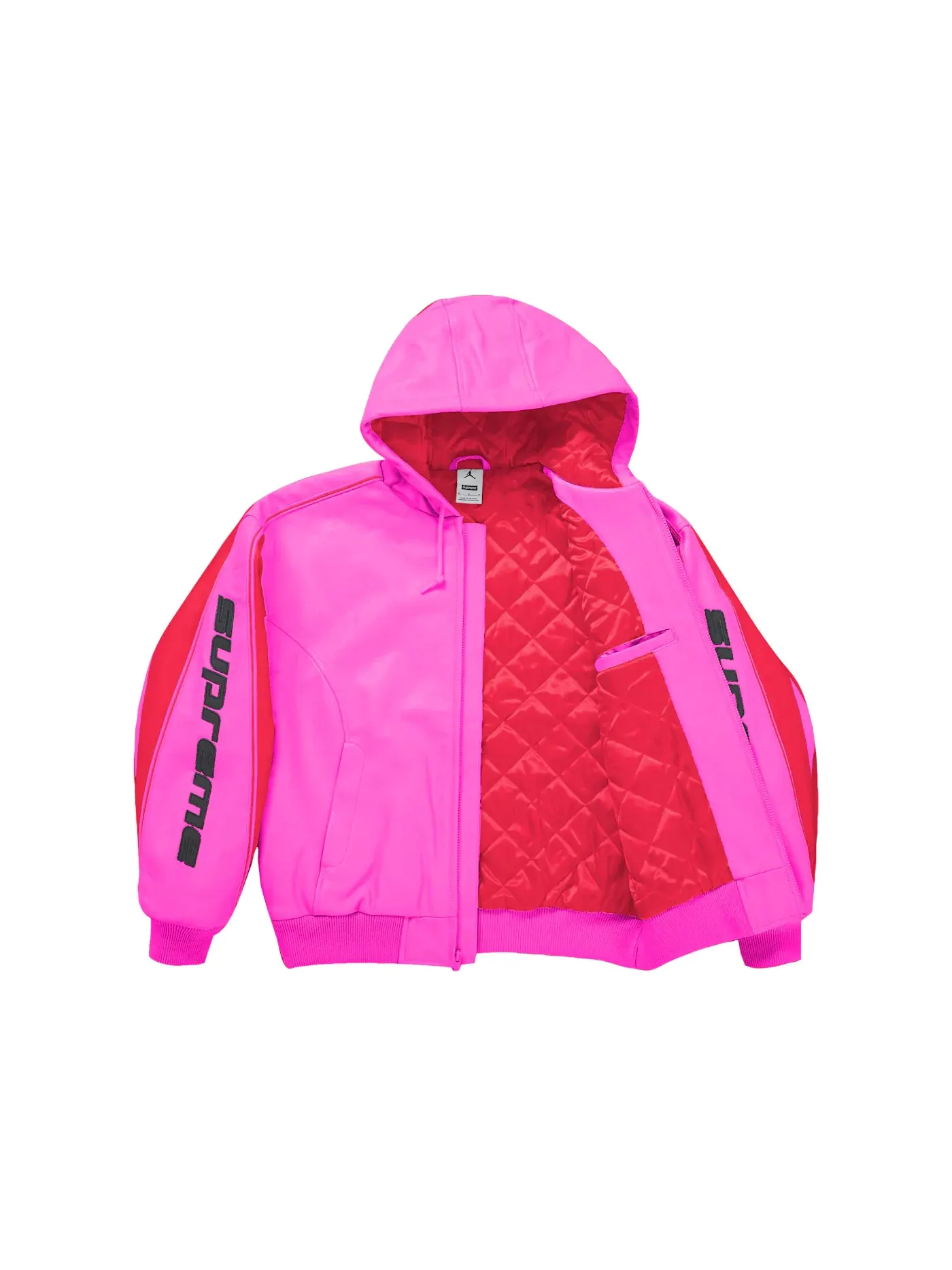 Мужская кожаная куртка с капюшоном Supreme Jordan Pink — изображение 2 из 3