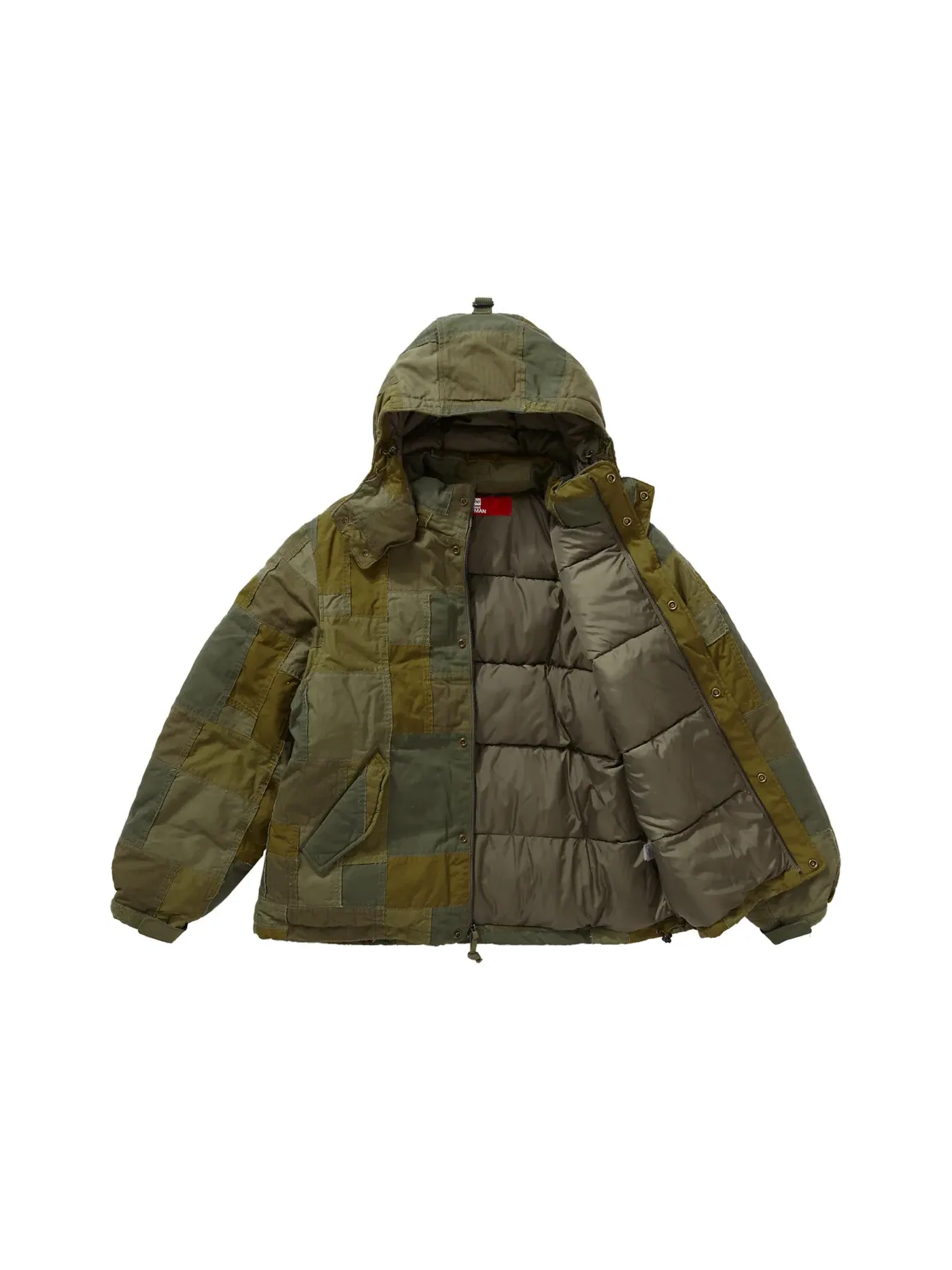 Мужская куртка с принтом Patchwork Puffy Jacket Supreme — изображение 2 из 4, оливковый