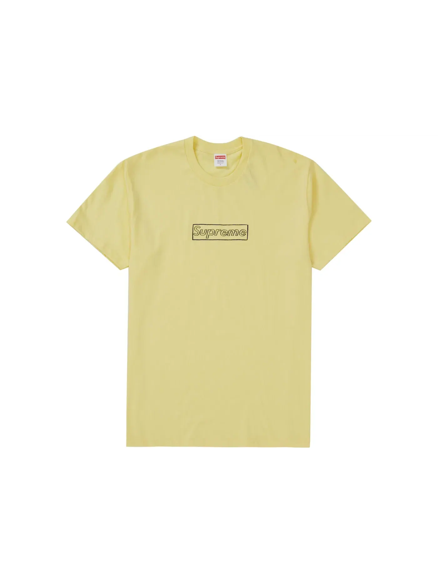 Мужская футболка с логотипом KAWS Chalk Logo Tee Supreme — изображение 1 из 1, бледный желтый