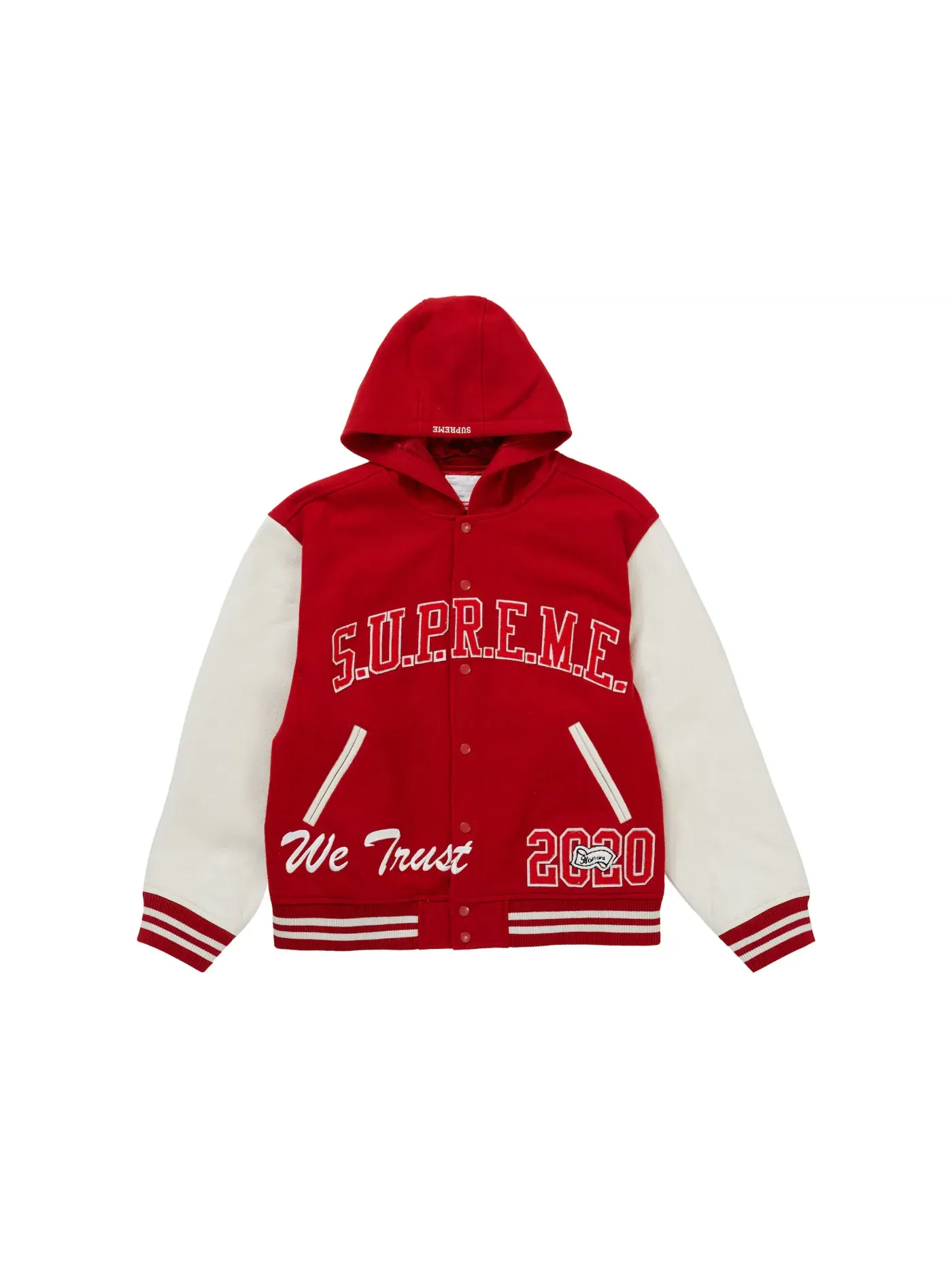 Мужская куртка-бомбер с капюшоном и принтом Supreme Varsity Jacket — изображение 1 из 3, красный