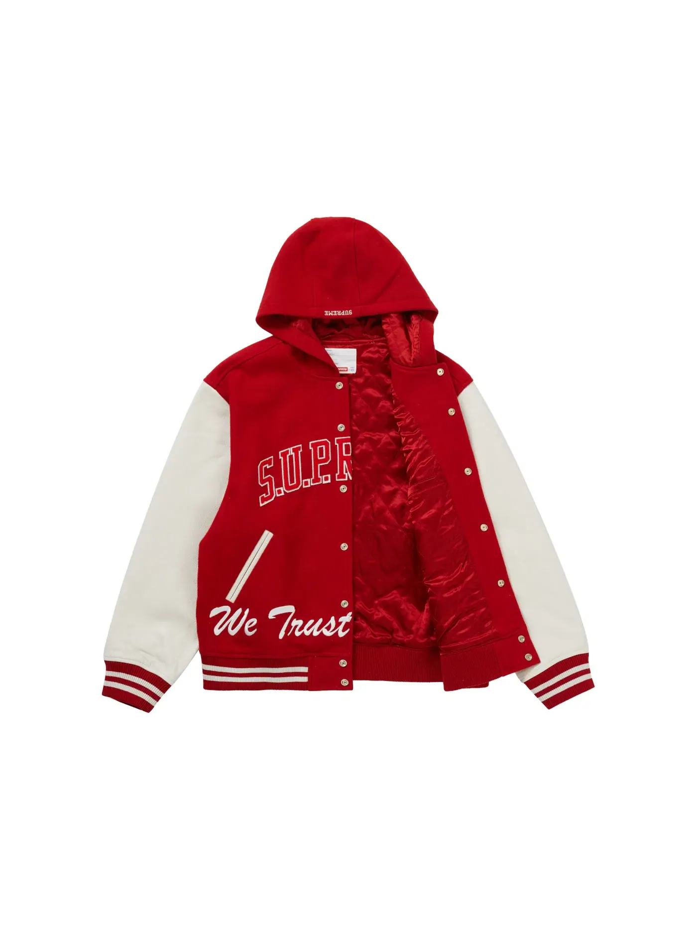 Мужская куртка-бомбер с капюшоном и принтом Supreme Varsity Jacket — изображение 2 из 3, красный