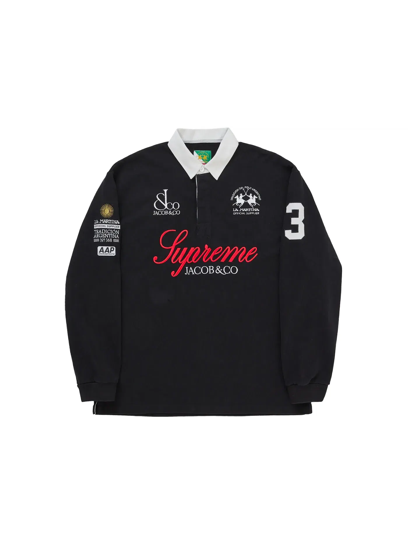 Мужская регби-рубашка с вышивкой Supreme La Martina Rugby — изображение 1 из 2, черный