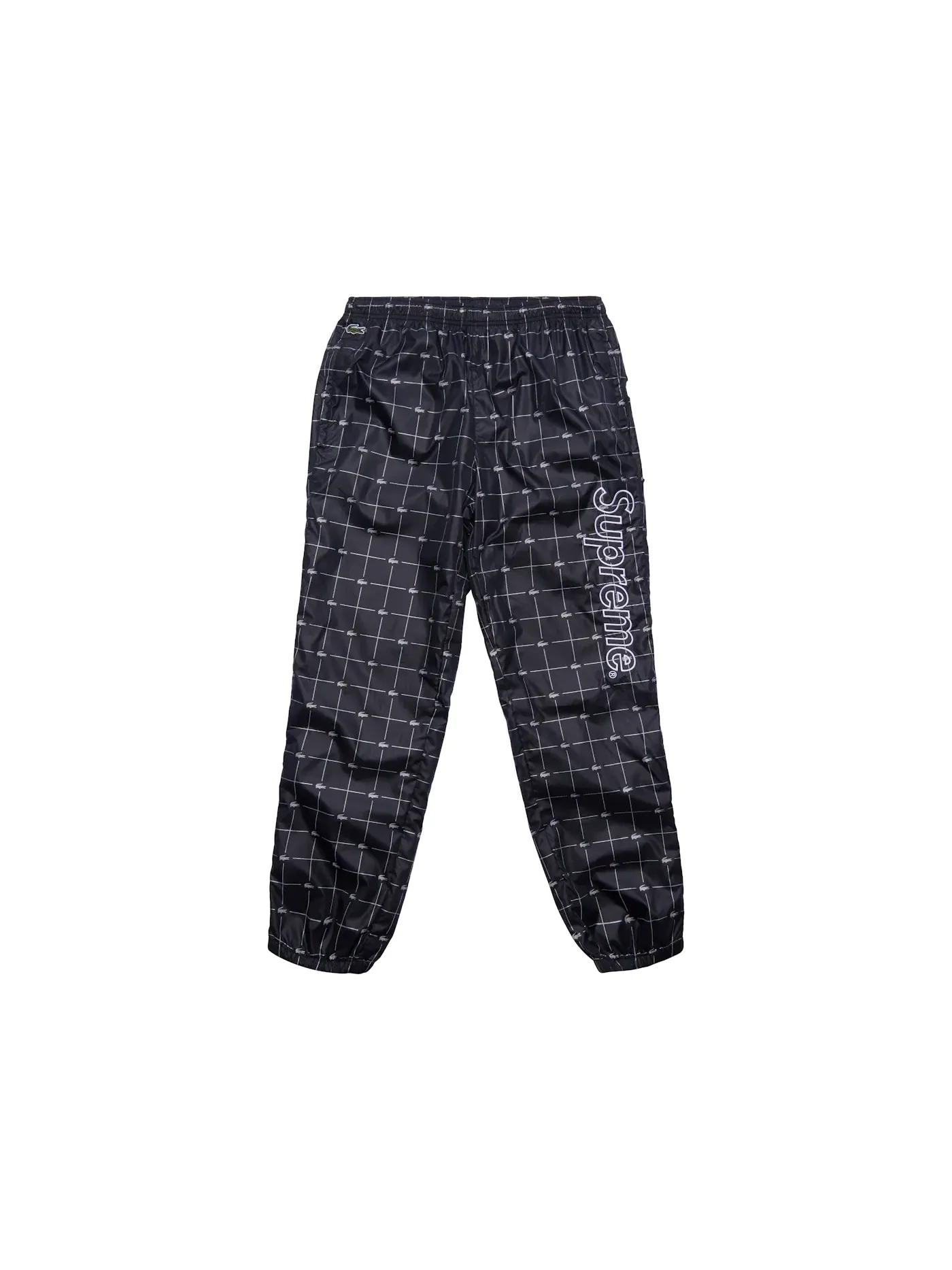 Мужские спортивные штаны с принтом Supreme LACOSTE Reflective Grid Nylon Track Pant — изображение 1 из 1, черный