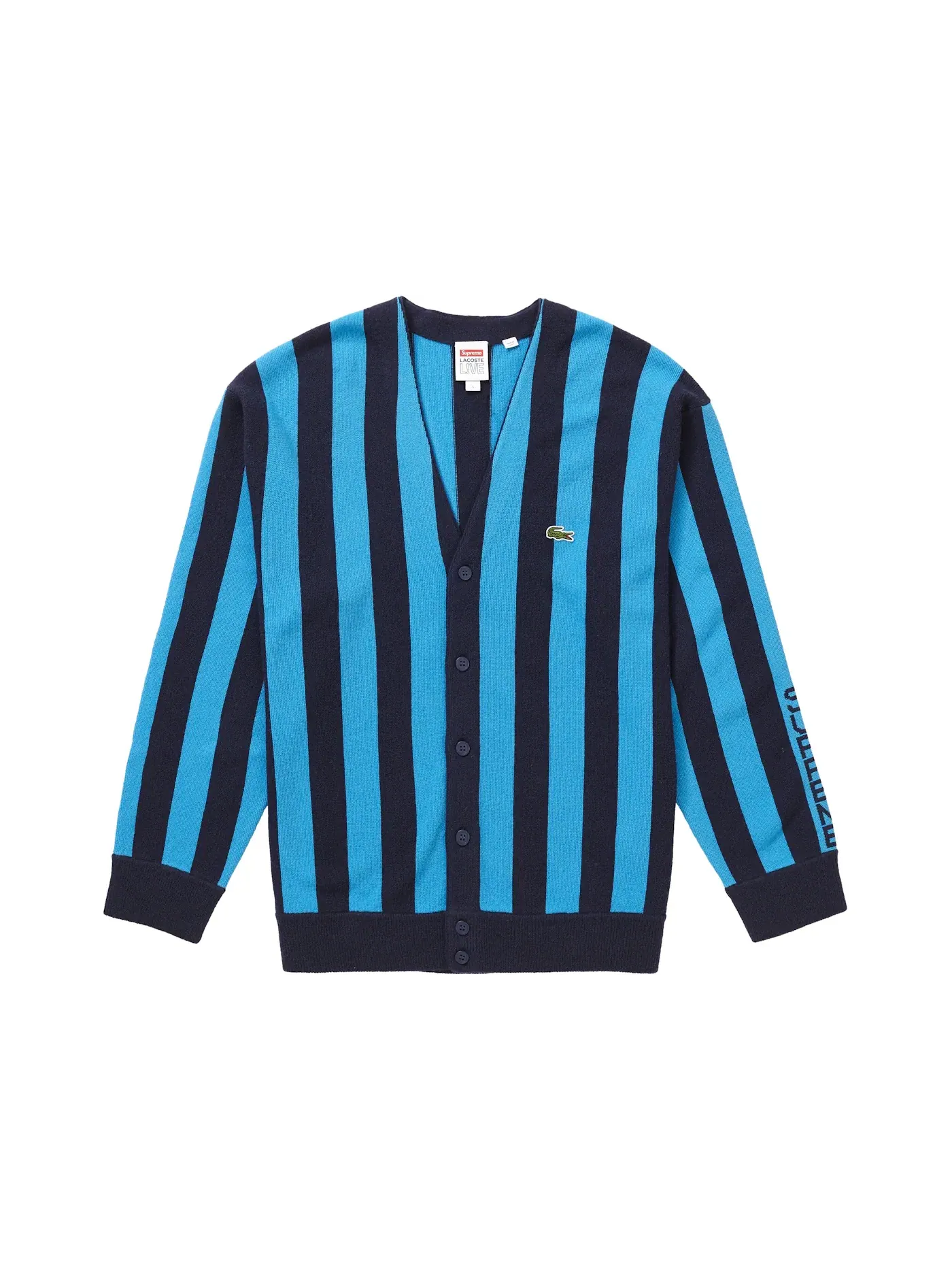 Мужской кардиган с полосками Supreme LACOSTE Stripe Cardigan Supreme — изображение 1 из 1, темно-синий