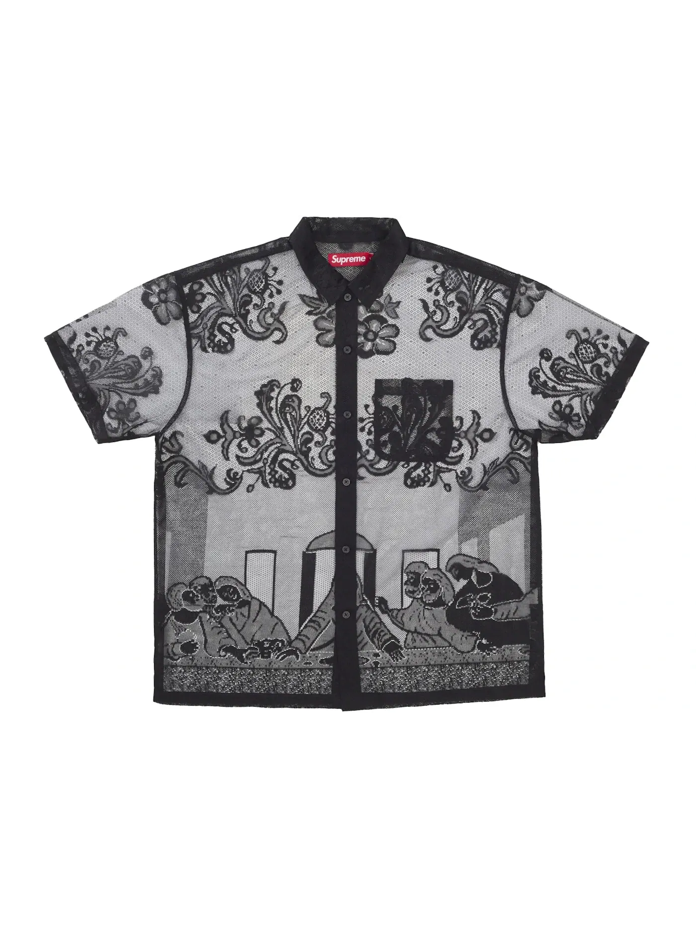 Мужская рубашка с кружевными вставками Supreme Last Supper Lace S/S Shirt — изображение 1 из 2, черный