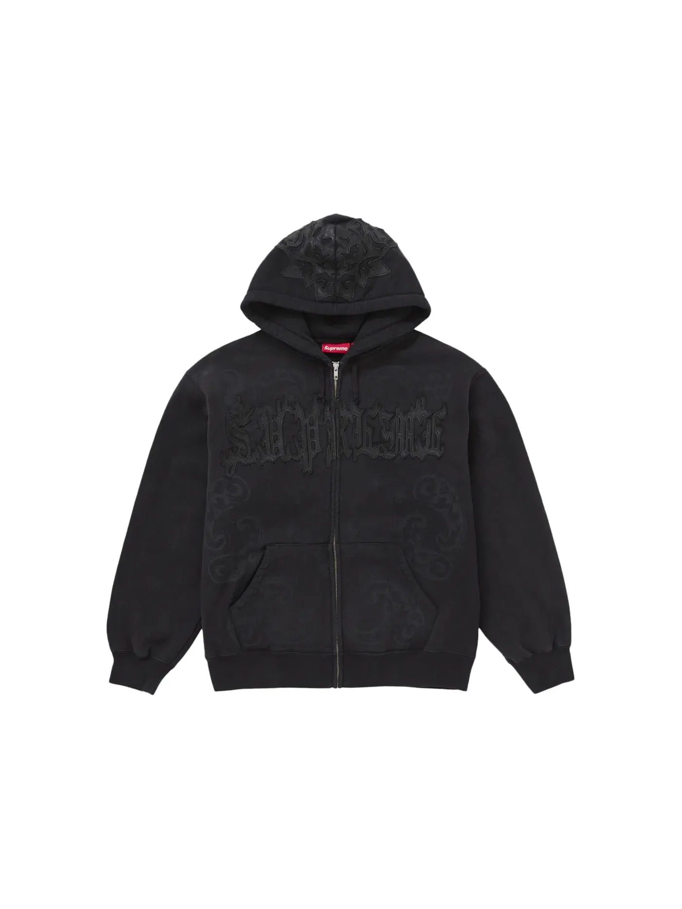 Мужская худи на молнии с кожаной аппликацией Supreme — изображение 1 из 2, черный