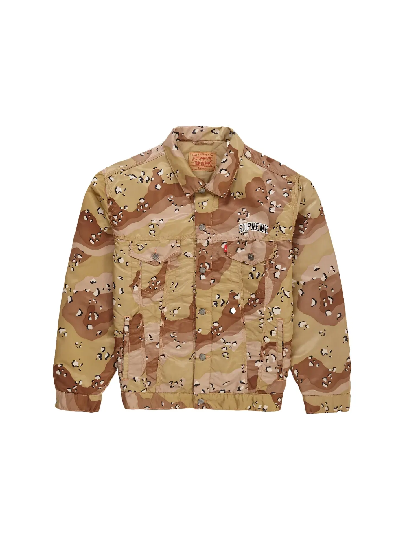 Мужская куртка-трекер с камуфляжным принтом Supreme Trucker Jacket, Chocolate Chip Camo — изображение 1 из 3