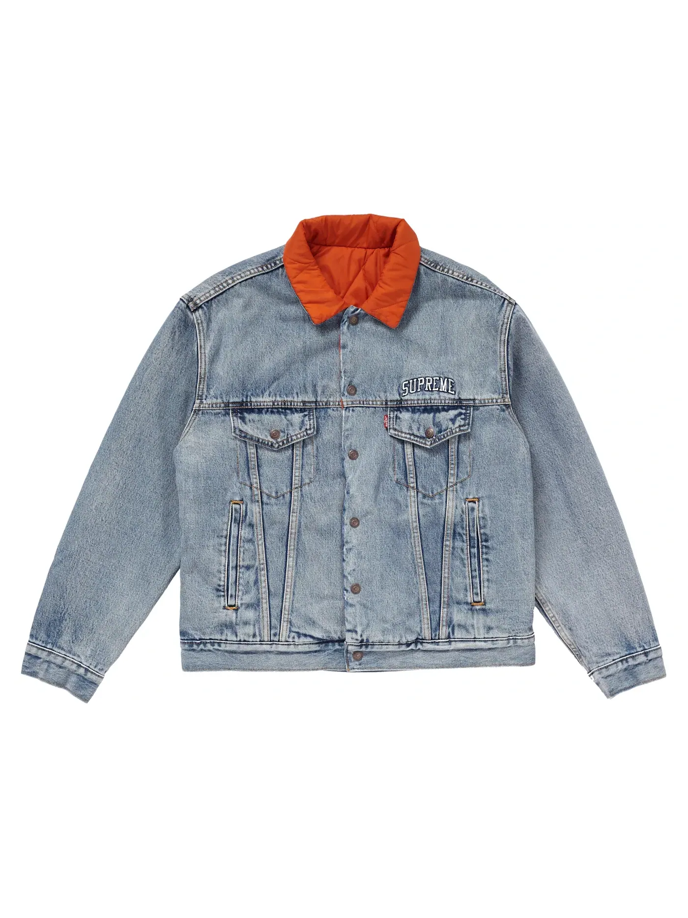 Мужская куртка-тракер стеганая двусторонняя Supreme Levis Quilted Reversible Trucker Jacket — изображение 1 из 2, синий
