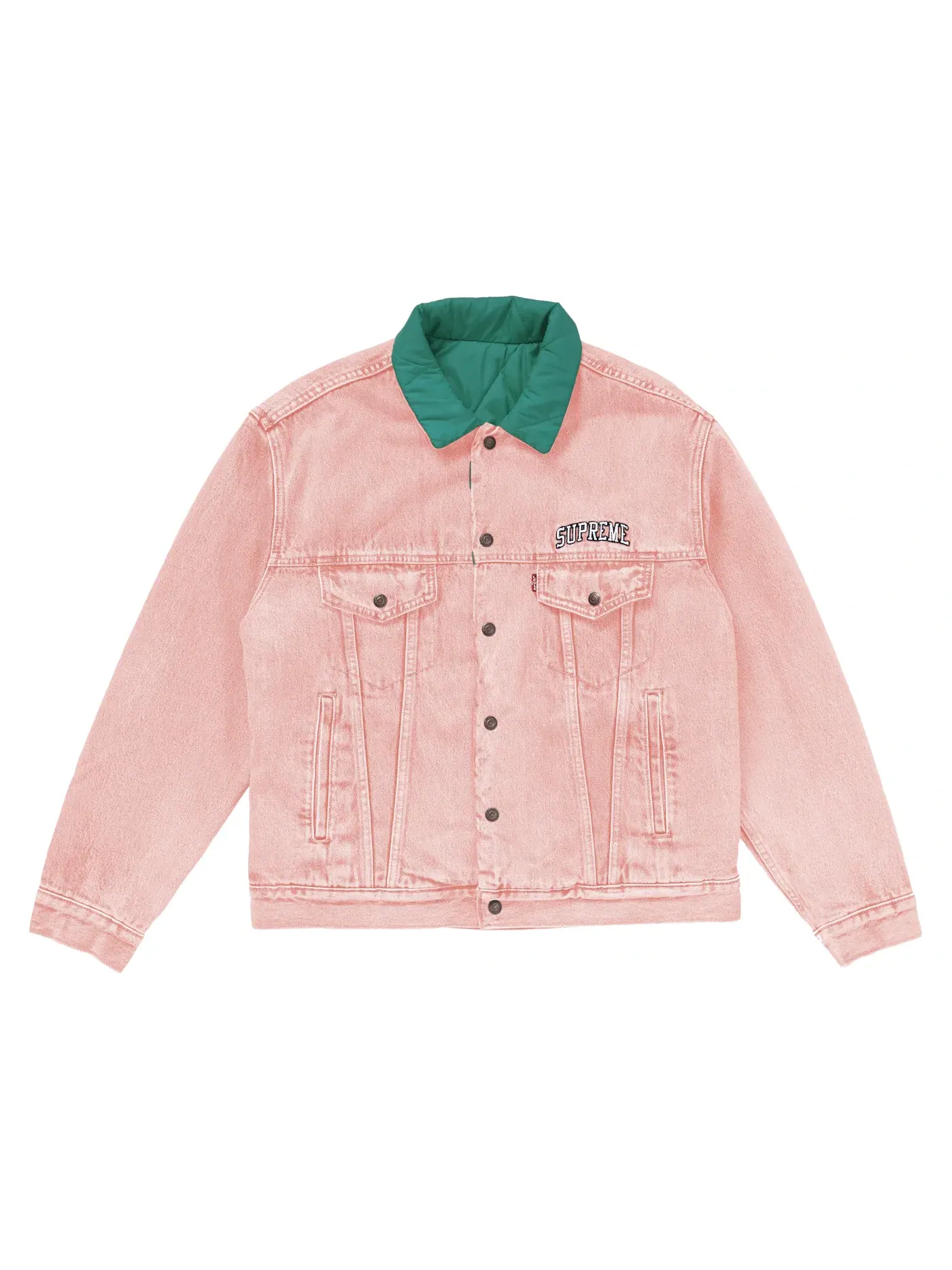 Мужская куртка-тракер стеганая двусторонняя Supreme Levis Quilted Reversible Trucker Jacket — изображение 1 из 2, розовый