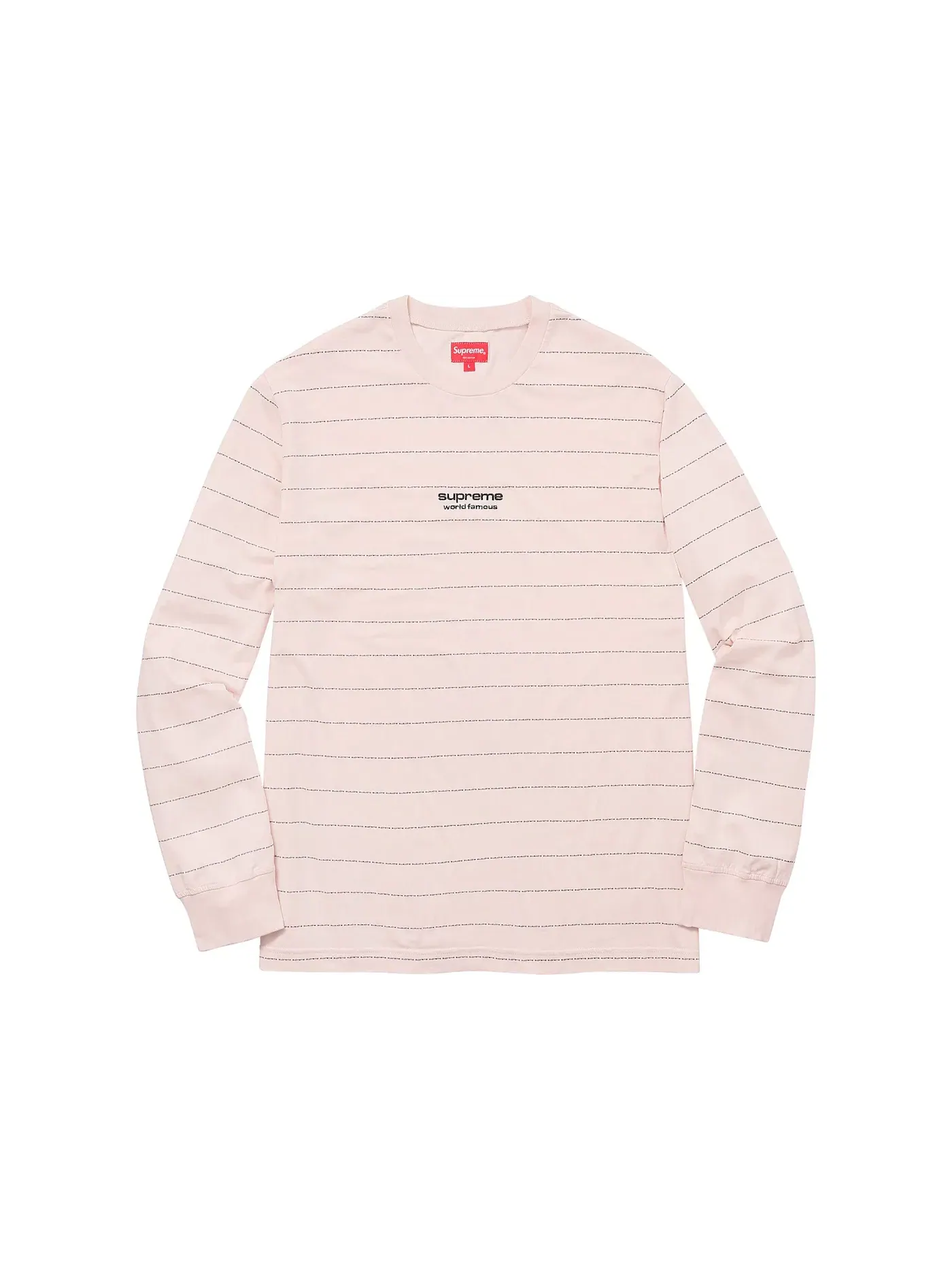 Мужская футболка с длинным рукавом Supreme Logo Stripe Top, Pale Peach — изображение 1 из 1