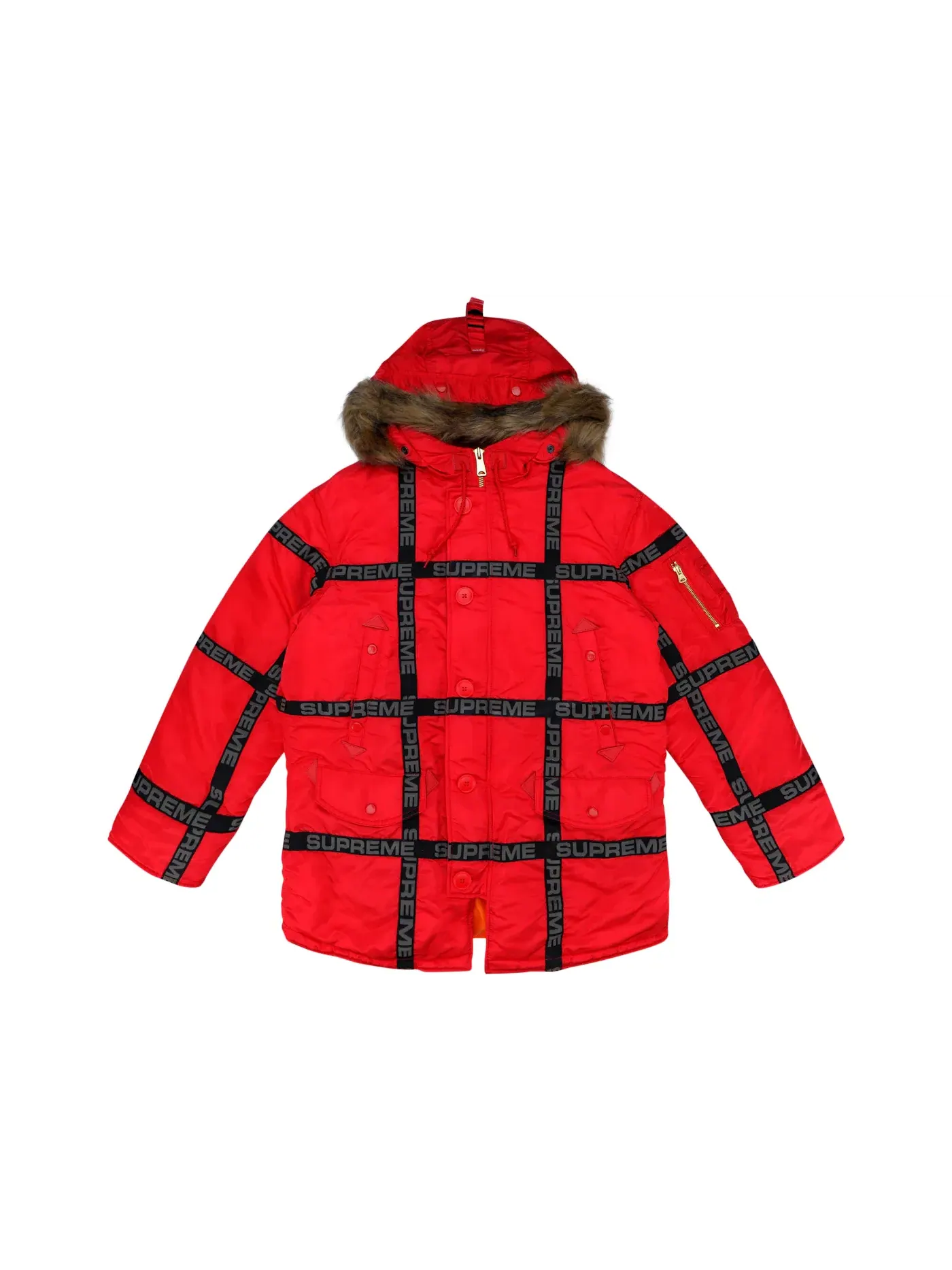 Мужская куртка-парка с принтом Supreme Logo Tape N-3B Parka — изображение 1 из 3, красный
