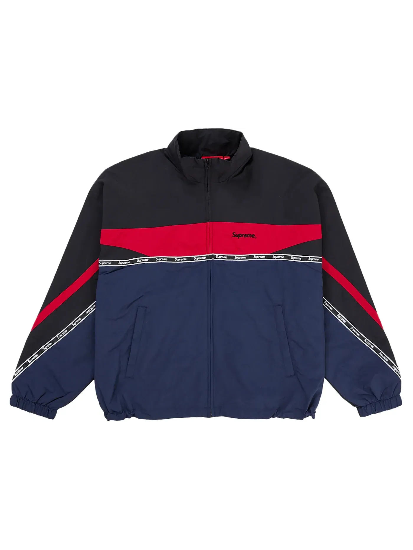 Мужская куртка с принтом Supreme Logo Taping Track Jacket Navy — изображение 1 из 3