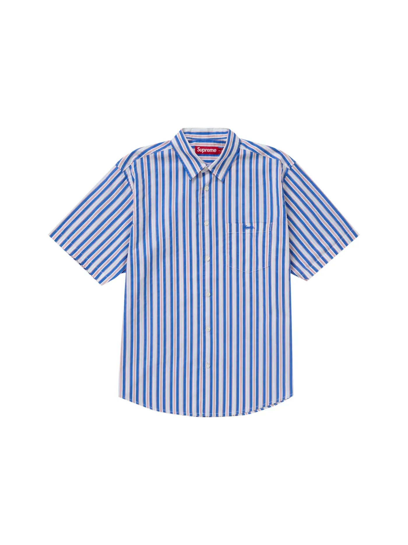 Мужская рубашка с коротким рукавом в полоску Supreme — изображение 1 из 1, синий