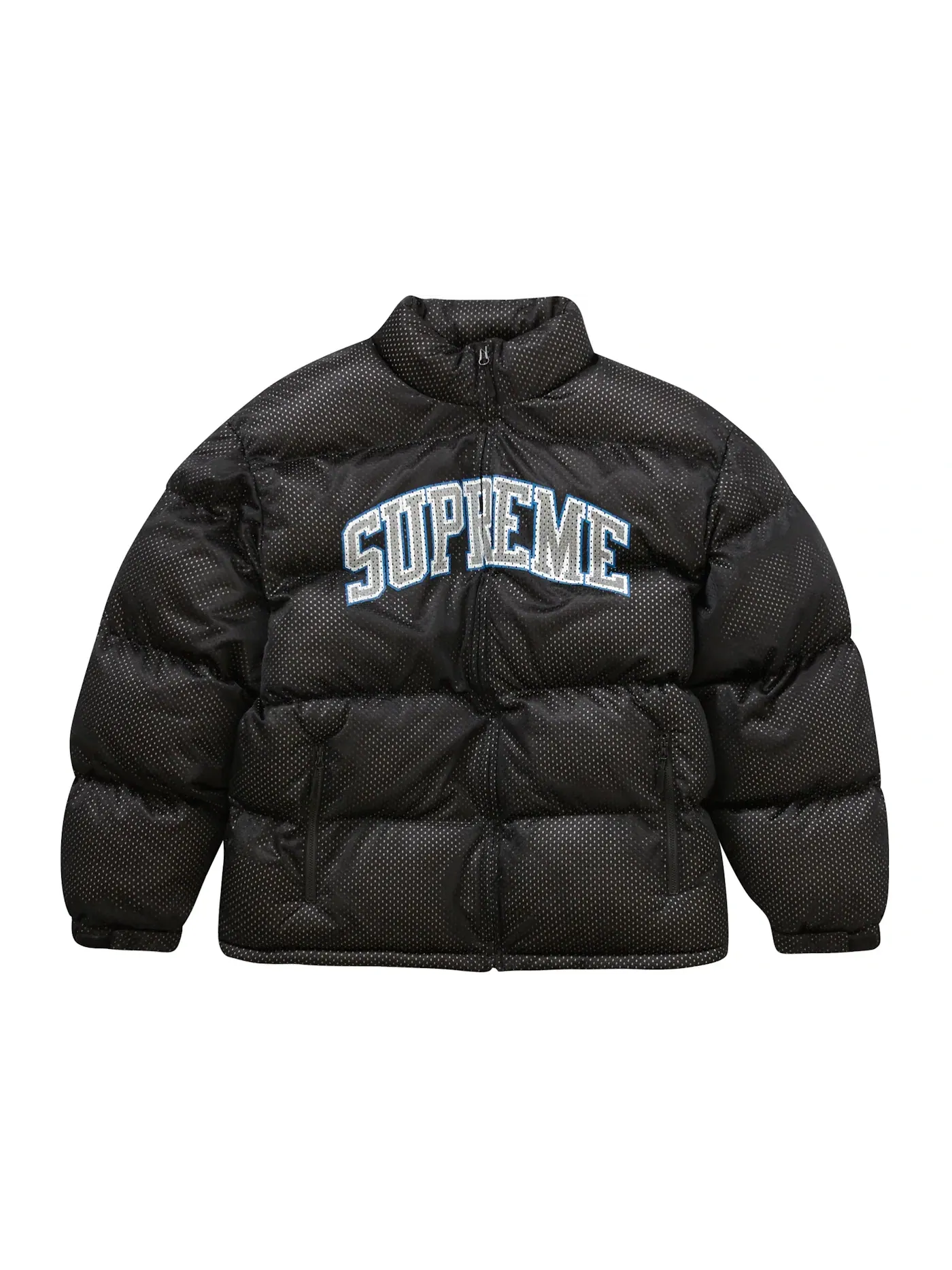 Мужская куртка-пуховик из сетки с принтом Supreme — изображение 1 из 3, черный