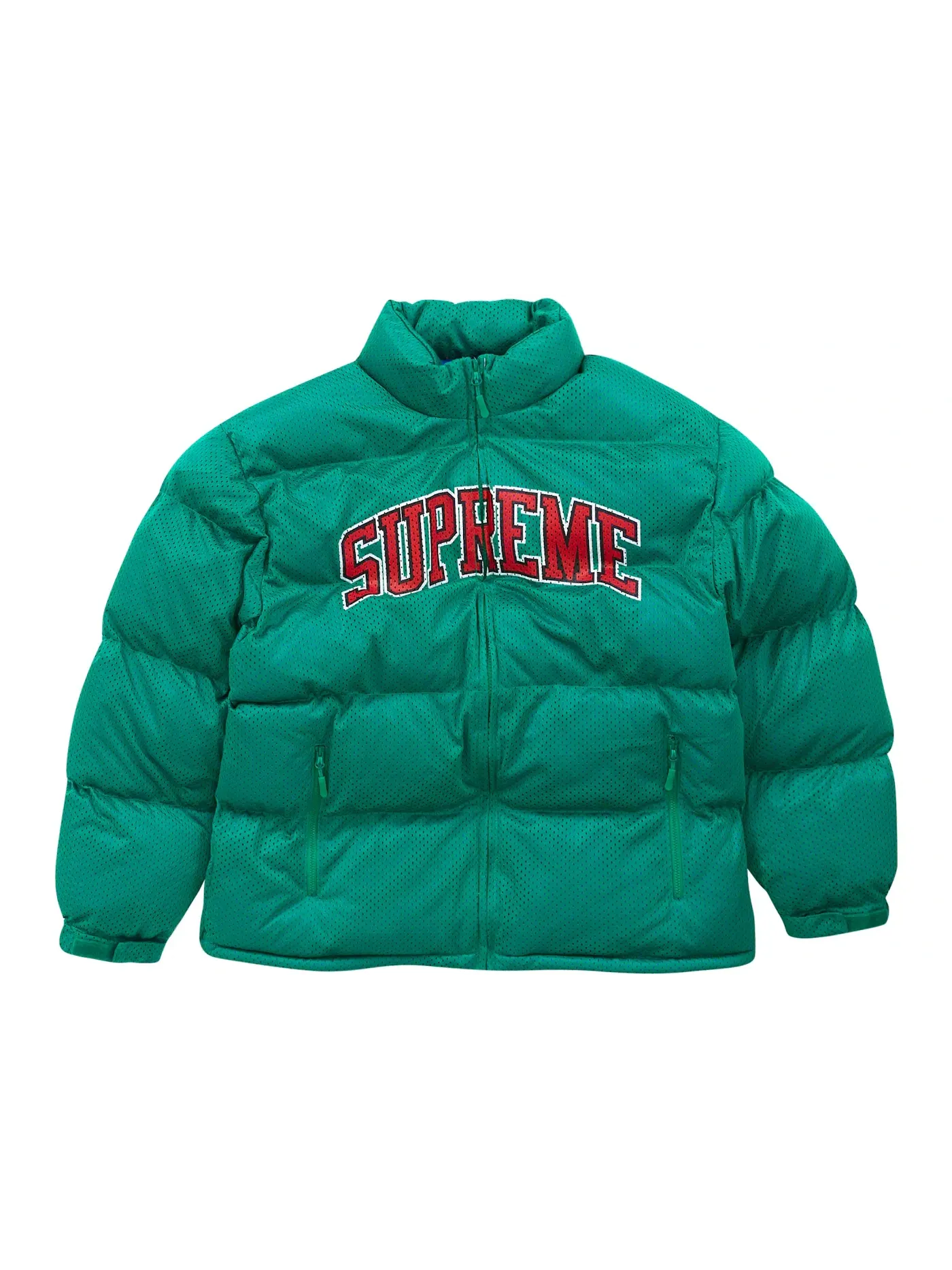 Мужская куртка-пуховик с сетчатой вставкой Supreme Mesh Jersey Puffer Jacket — изображение 1 из 3, зеленый