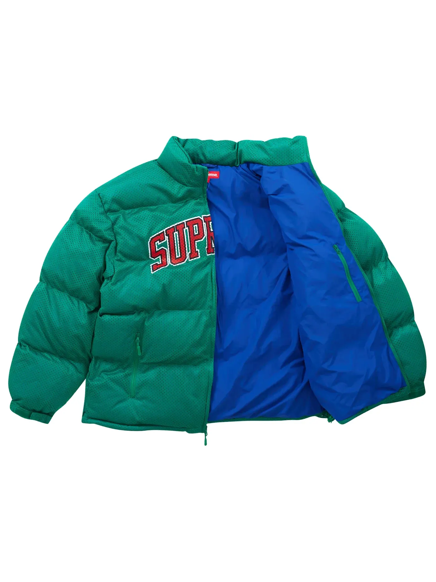 Мужская куртка-пуховик с сетчатой вставкой Supreme Mesh Jersey Puffer Jacket — изображение 2 из 3, зеленый
