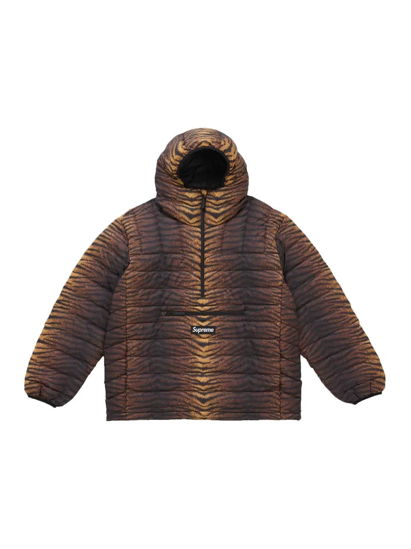 Мужской пуховый полузамок-худи с капюшоном Supreme Micro Down Half Zip Hooded Pullover FW25 Tiger Supreme, тигровый оранжевый