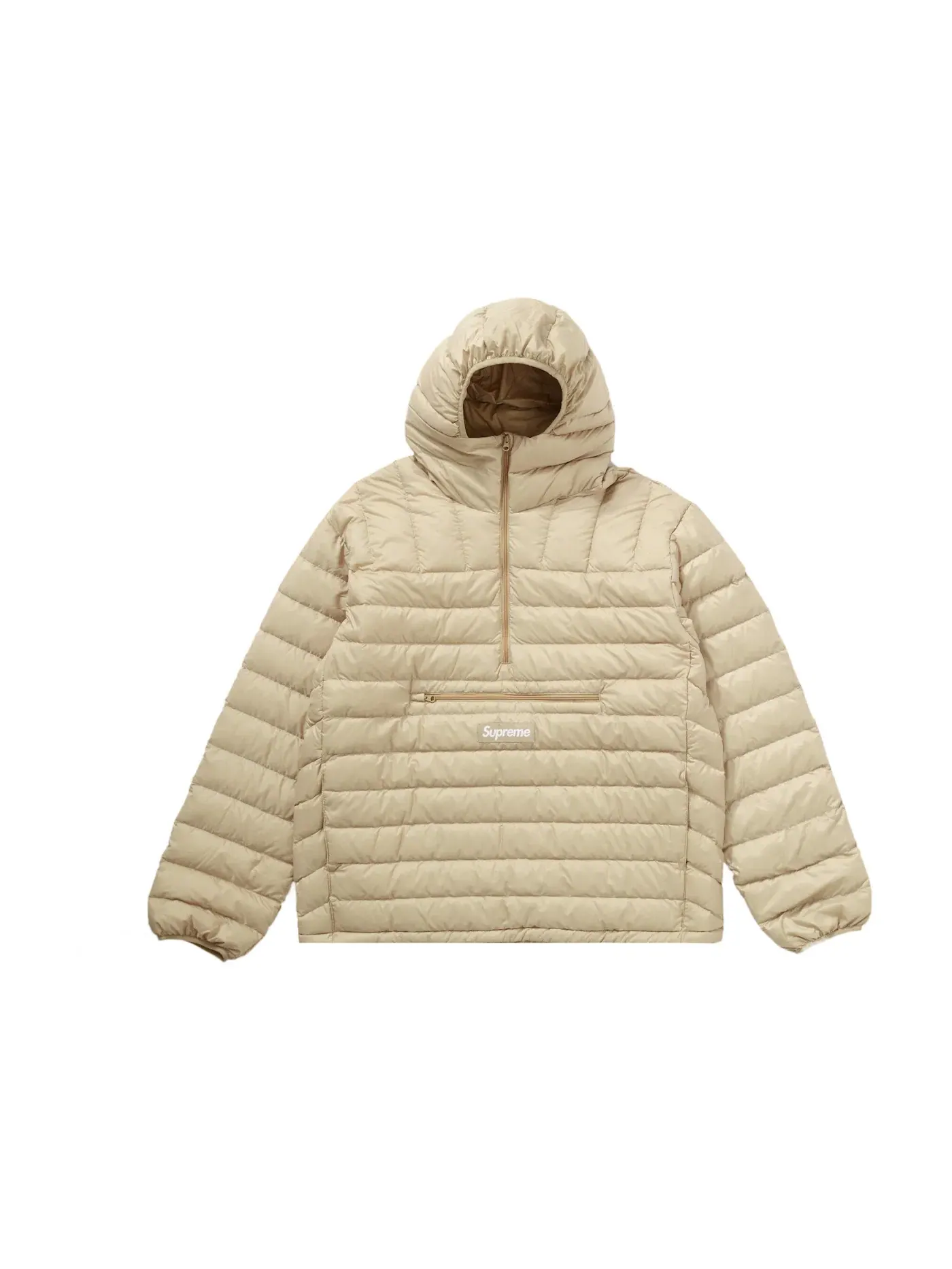 Мужской пуловер с капюшоном Supreme Micro Down Half Zip Hooded Pullover (FW22) — изображение 1 из 2, бежевый