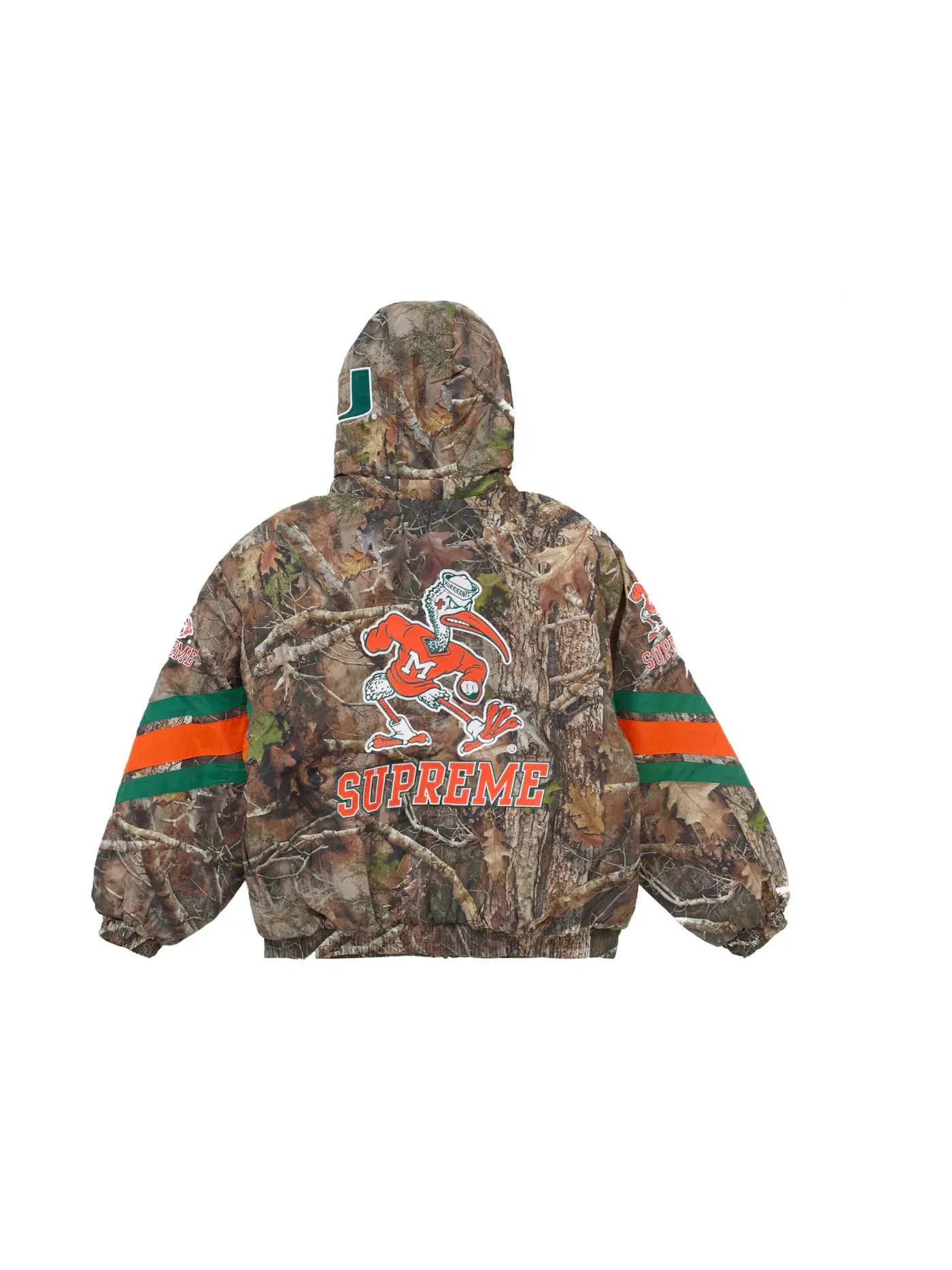 Мужская куртка с капюшоном и принтом Supreme Mitchell & Ness NCAA Hooded Stadium Jacket, Woodland Camo — изображение 3 из 5