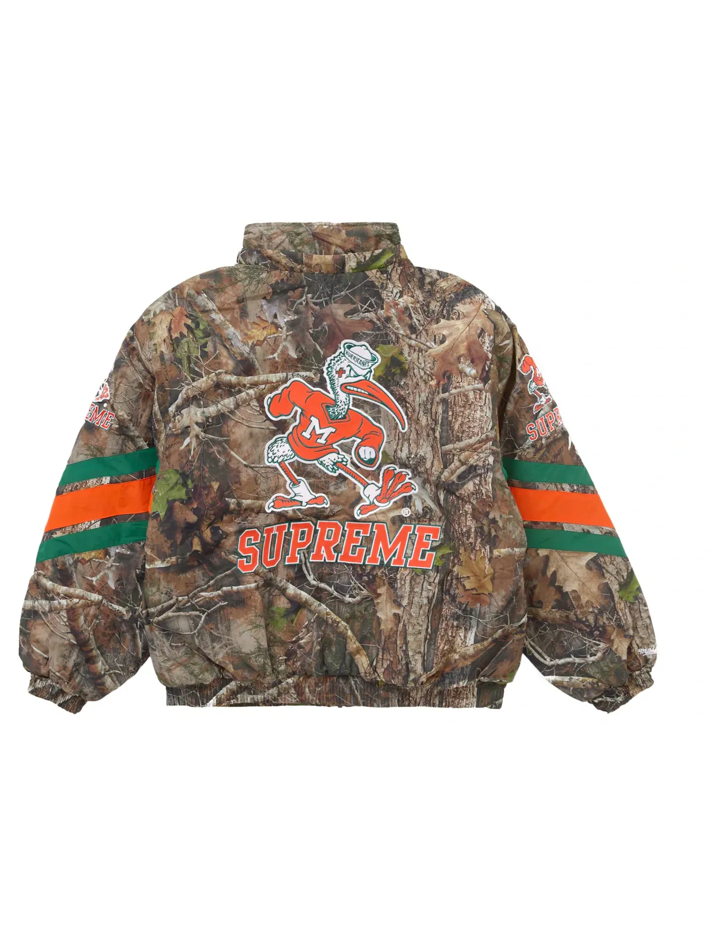 Мужская куртка с капюшоном и принтом Supreme Mitchell & Ness NCAA Hooded Stadium Jacket, Woodland Camo — изображение 5 из 5