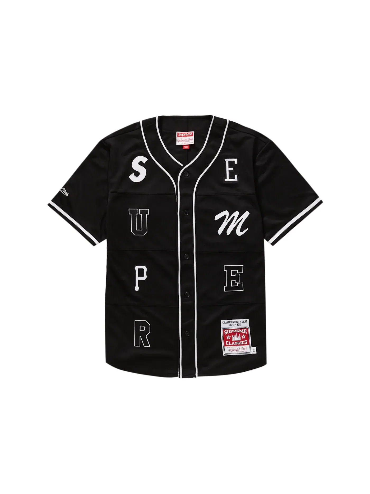 Мужская джерси с принтом Supreme Mitchell & Ness Patchwork Baseball Jersey — изображение 1 из 2, черный