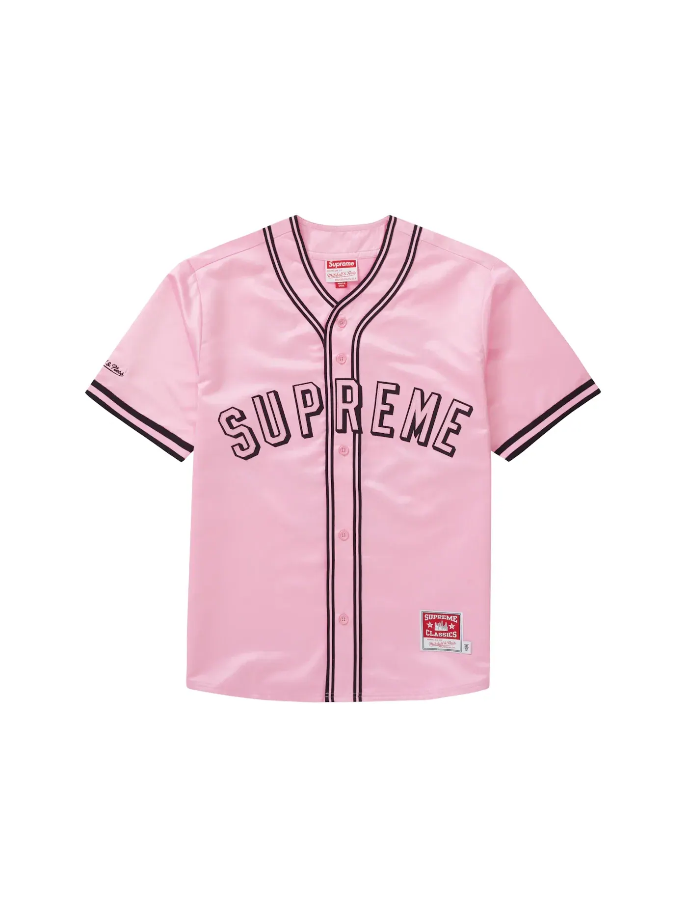 Мужская бейсбольная джерси из сатина Mitchell & Ness Supreme — изображение 1 из 2, розовый