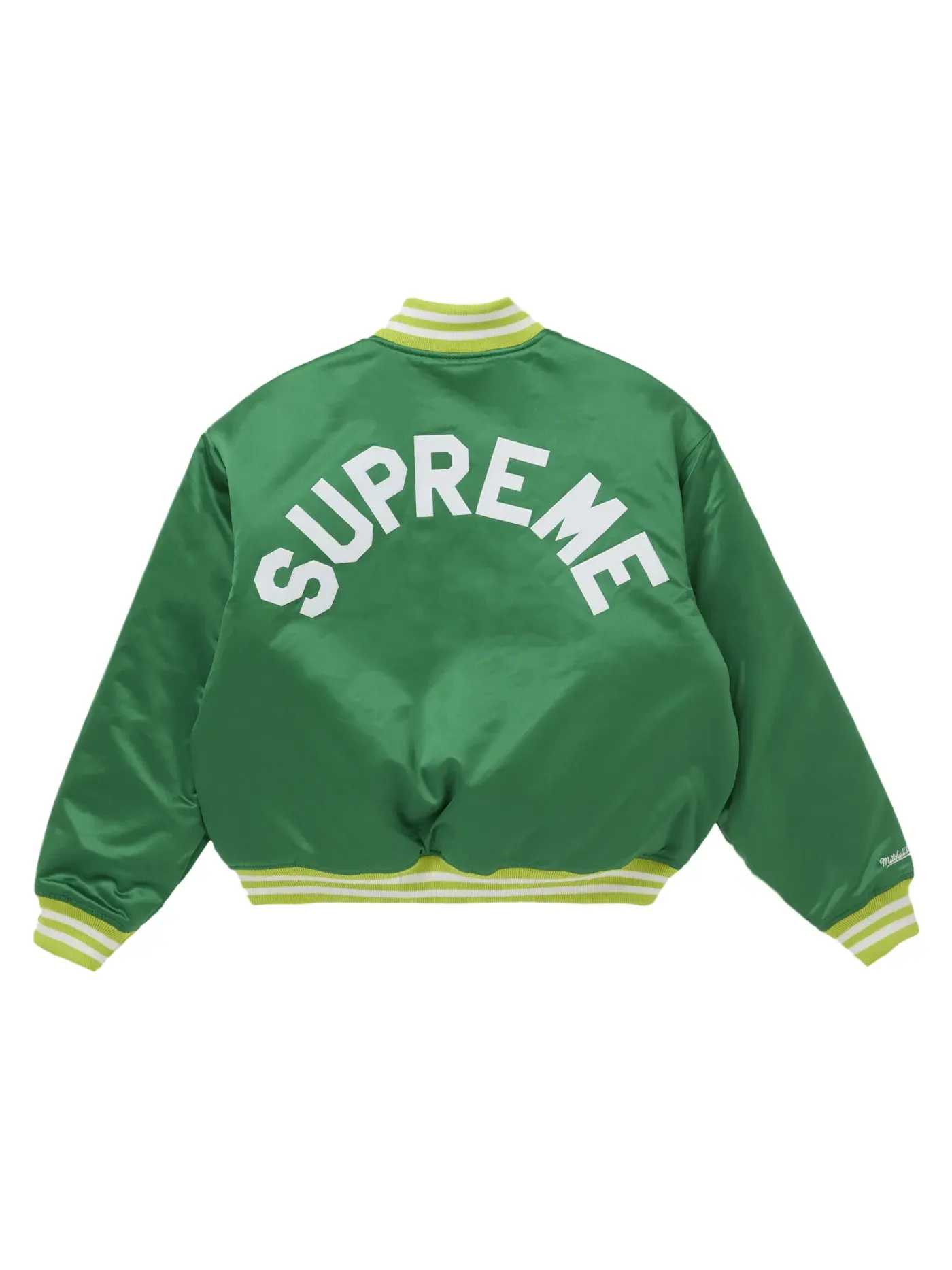 Мужская куртка-бомбер с сатиновой отделкой Supreme Mitchell & Ness Satin Varsity Jacket (FW24) — изображение 1 из 3, зеленый