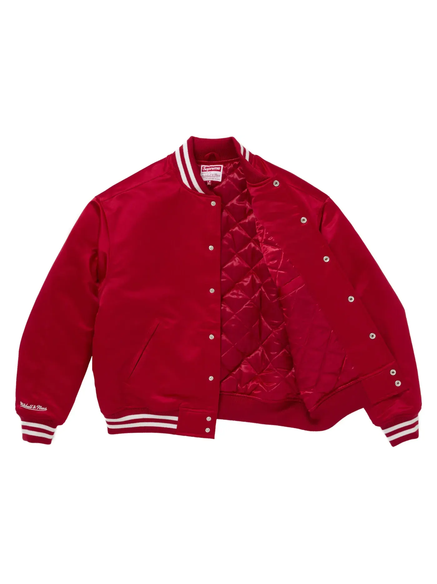 Мужская куртка-бомбер из сатина Mitchell & Ness Supreme — изображение 2 из 3, красный
