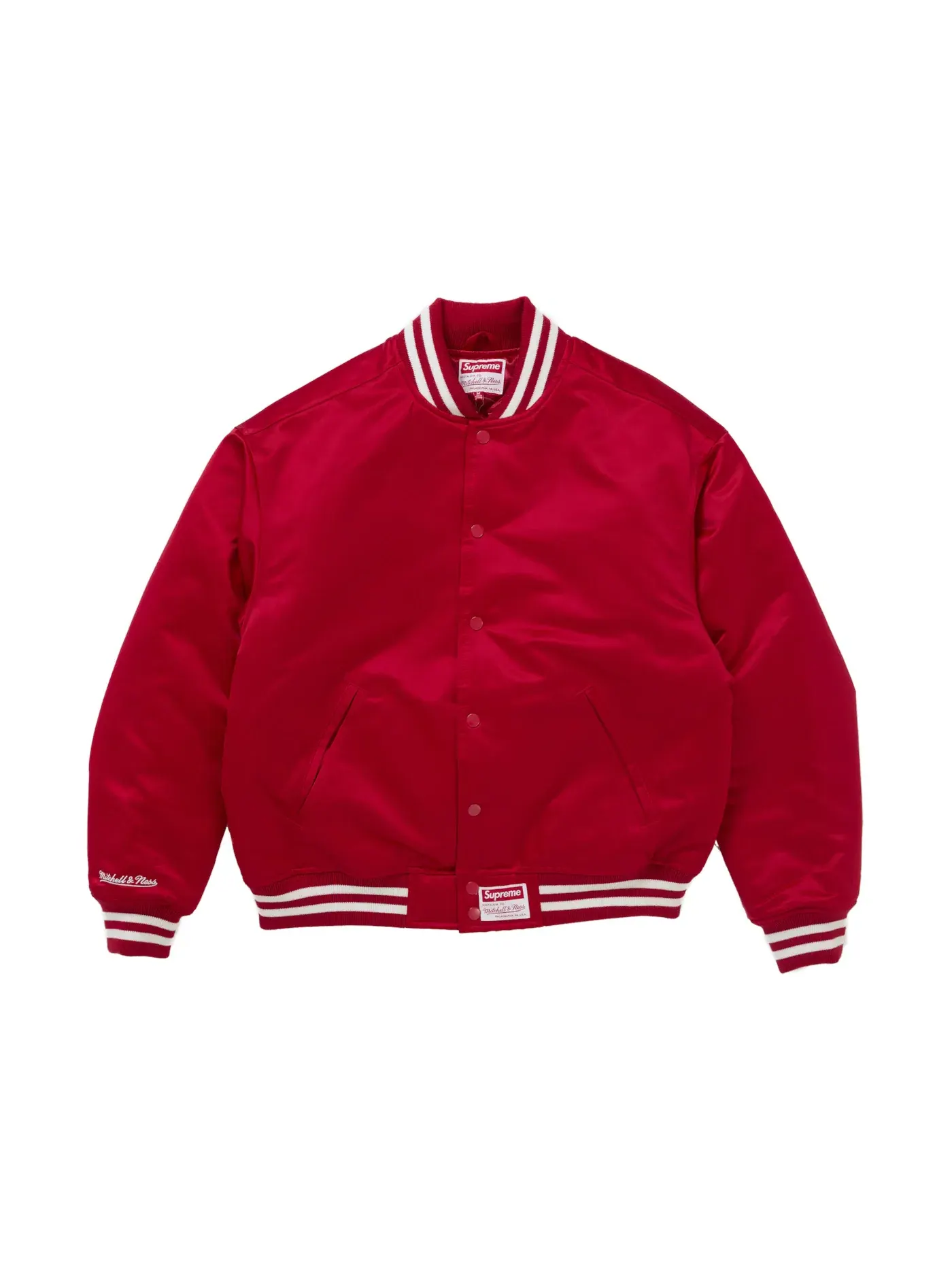 Мужская куртка-бомбер из сатина Mitchell & Ness Supreme — изображение 3 из 3, красный