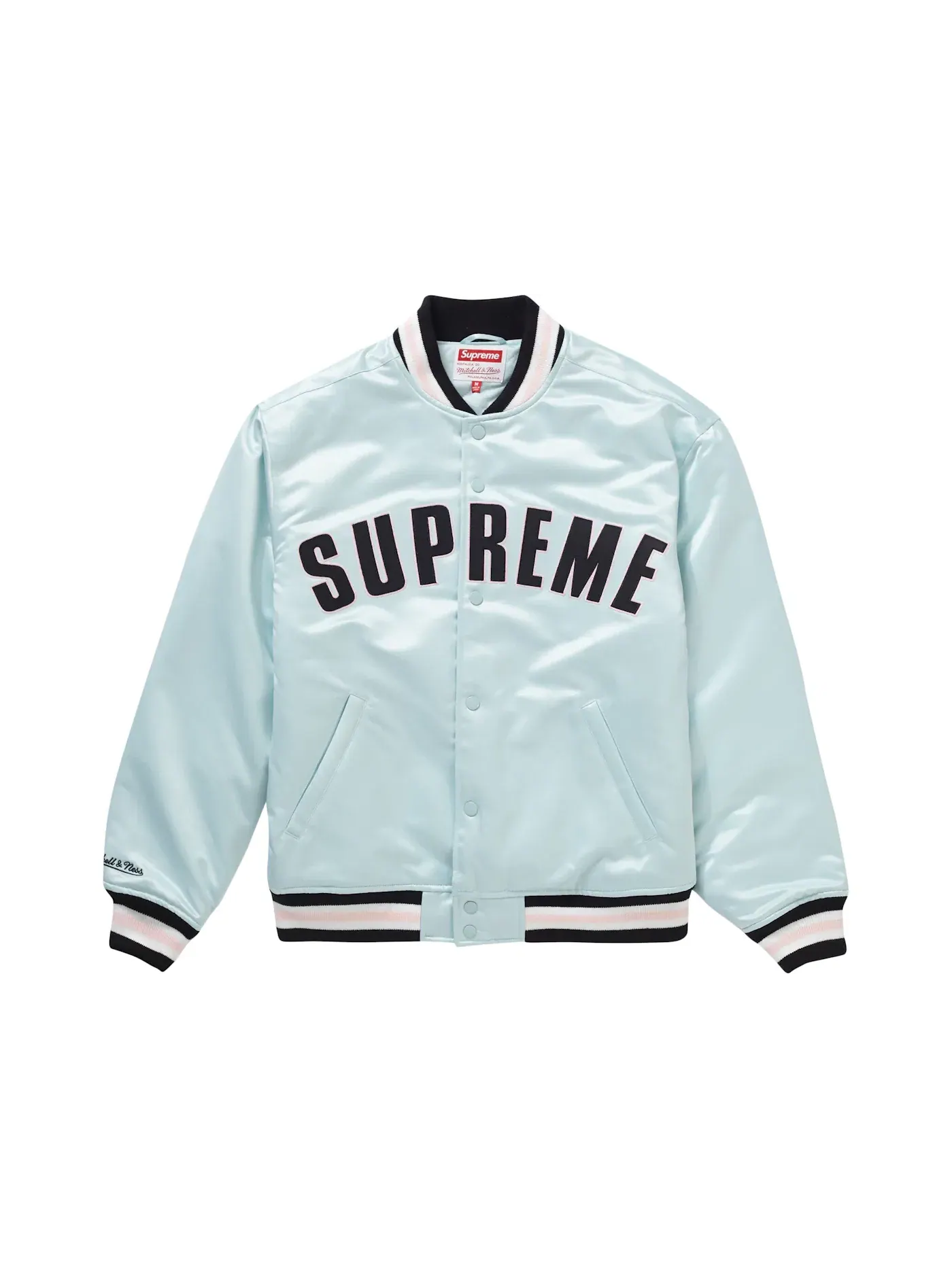 Мужская куртка-бомбер из сатина Mitchell & Ness Supreme — изображение 2 из 3, светлый синий